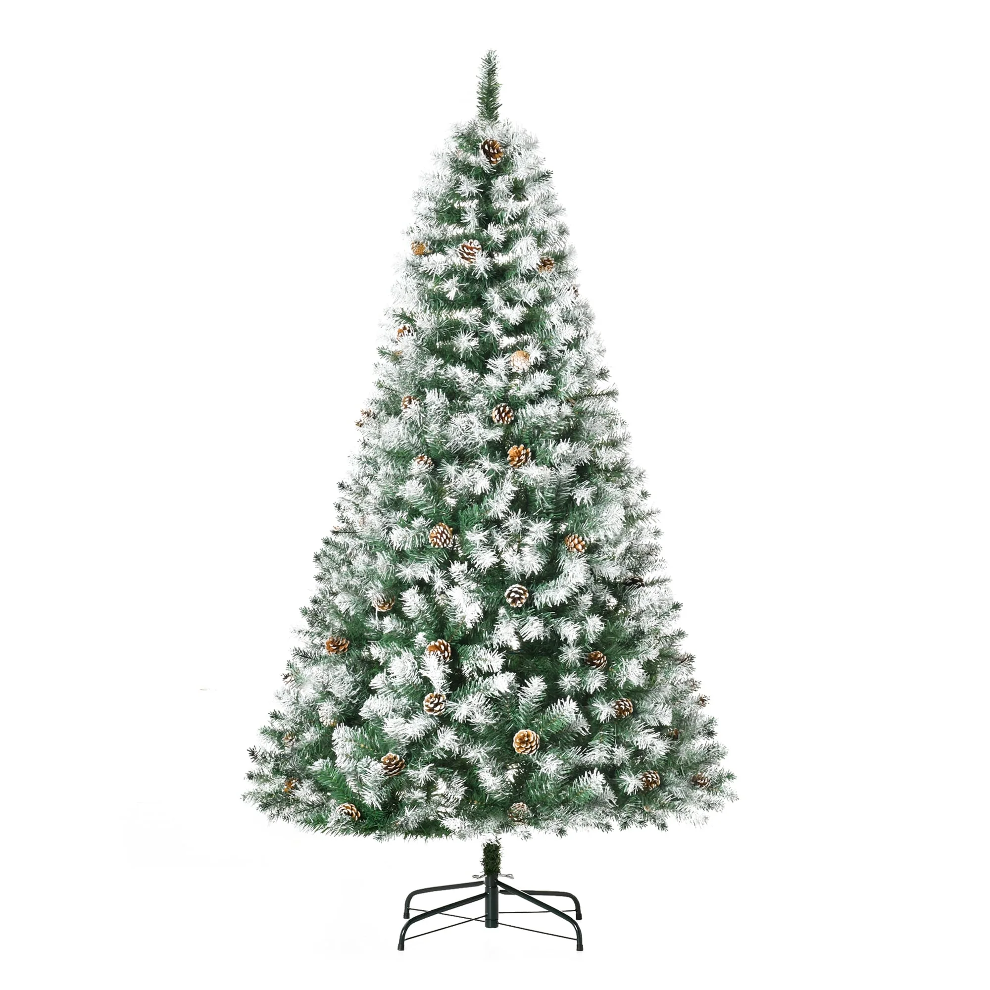 HOMCOM 6ft Snow-Dusted Fir Christmas Tree with 61 Pine Cones, 800 Tips, and Sturdy Steel Base