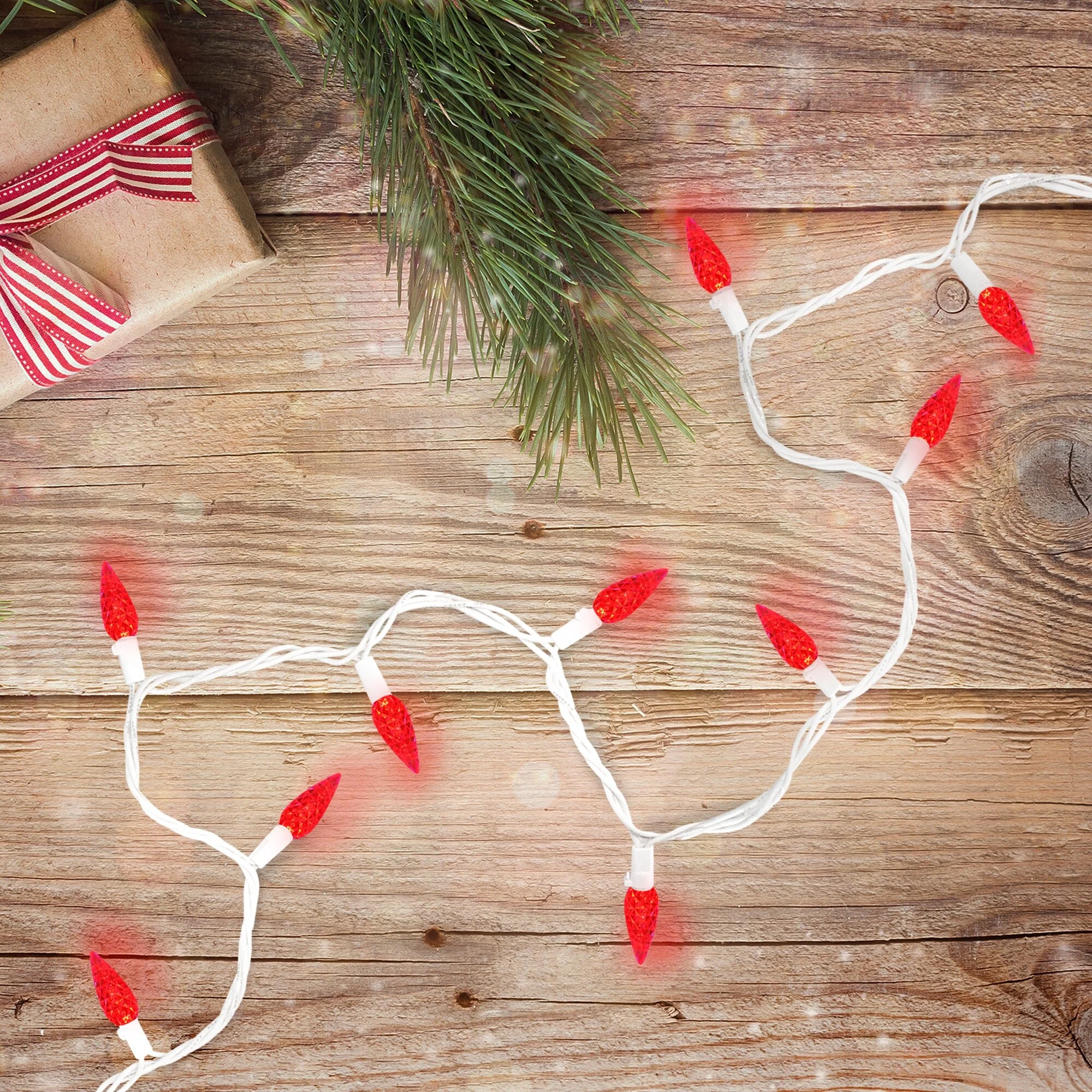 LED C6 Faceted Christmas Lights - Red - 22.5' White Wire - 70ct
