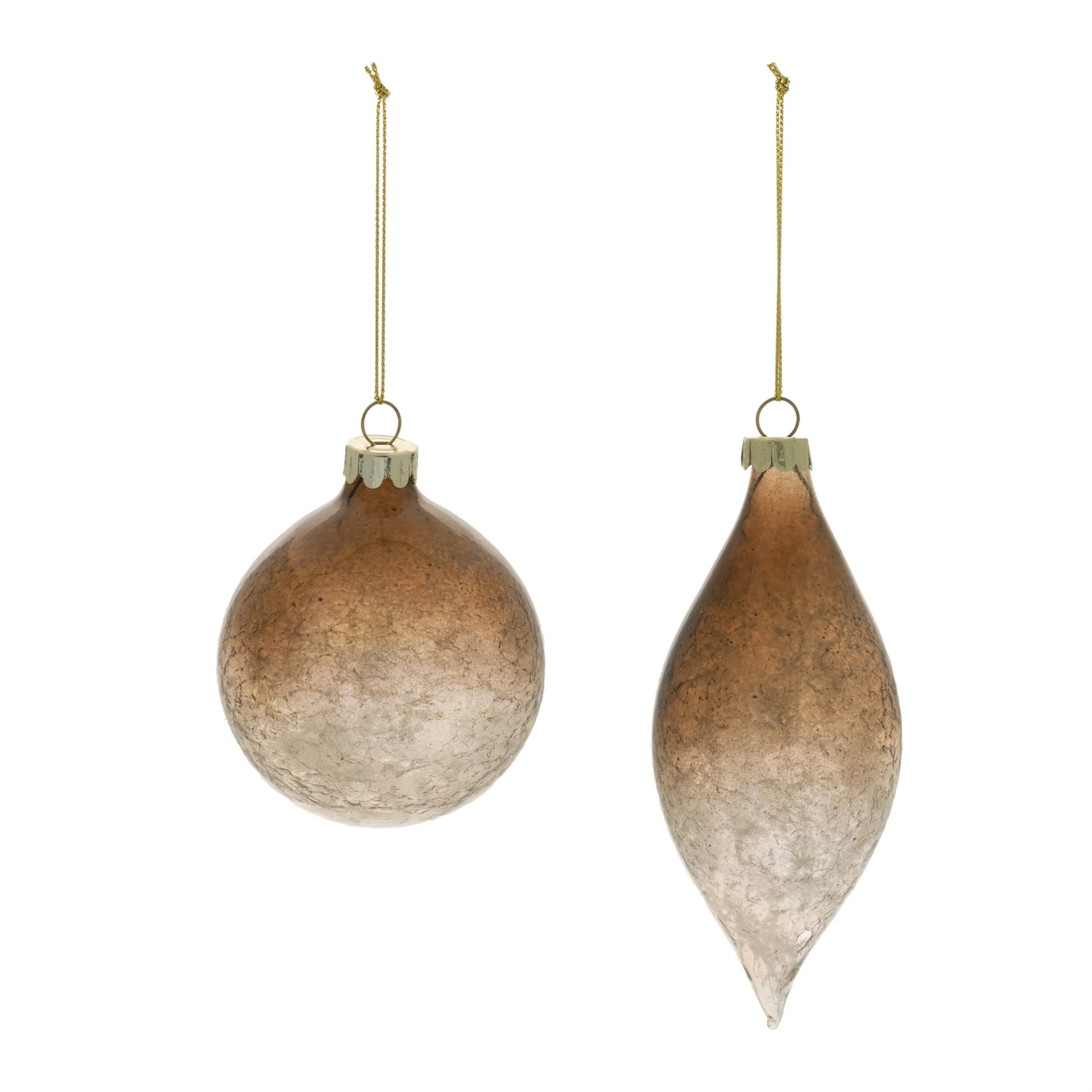 Glass Ombre Crackle Ornaments Set of 6 with Hanging Strings - 3” x 3” x 4” (L x W x H)