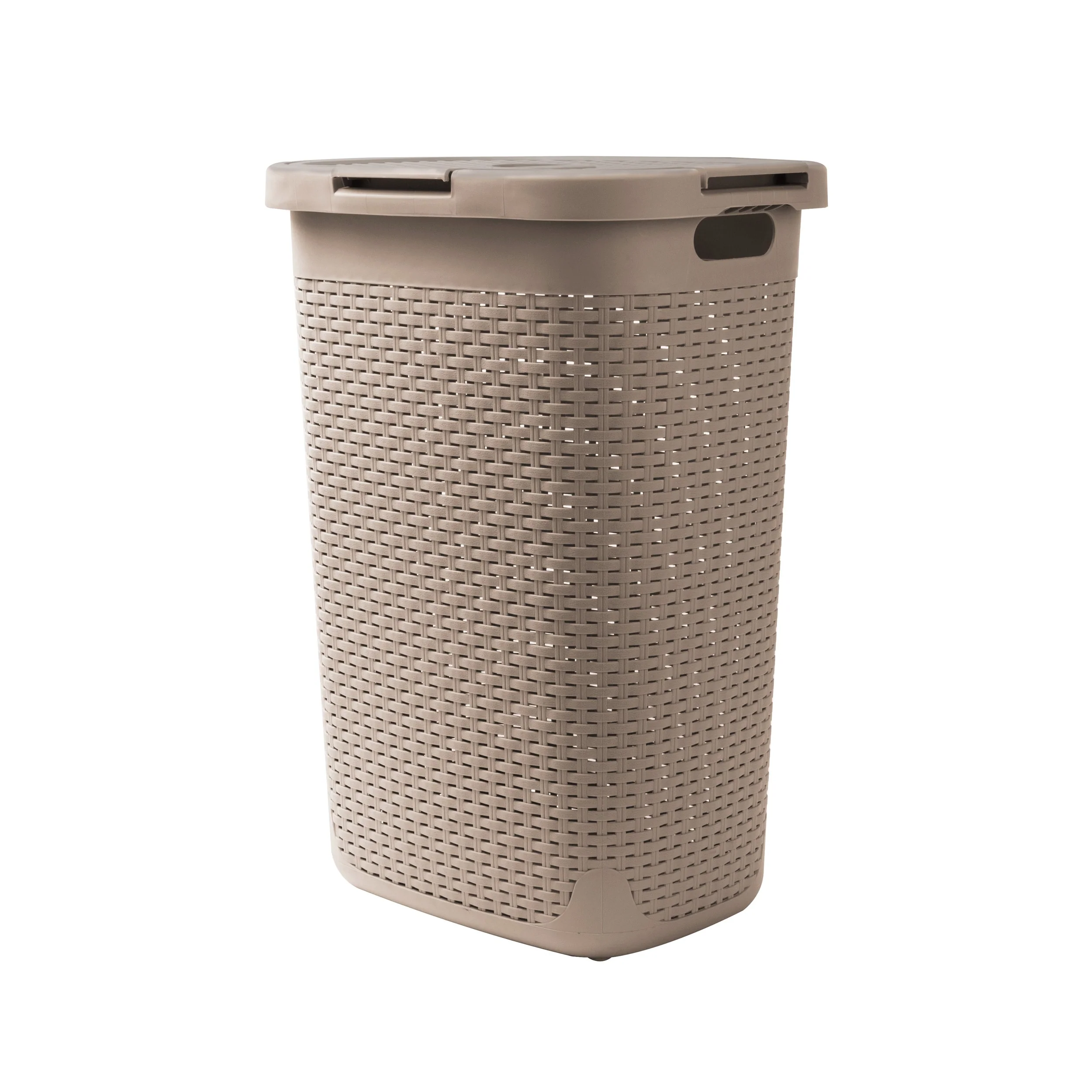 Mind Reader 60L Slim Laundry Hamper, Clothes Basket, Lid, Wicker Design, Plastic, 17.65