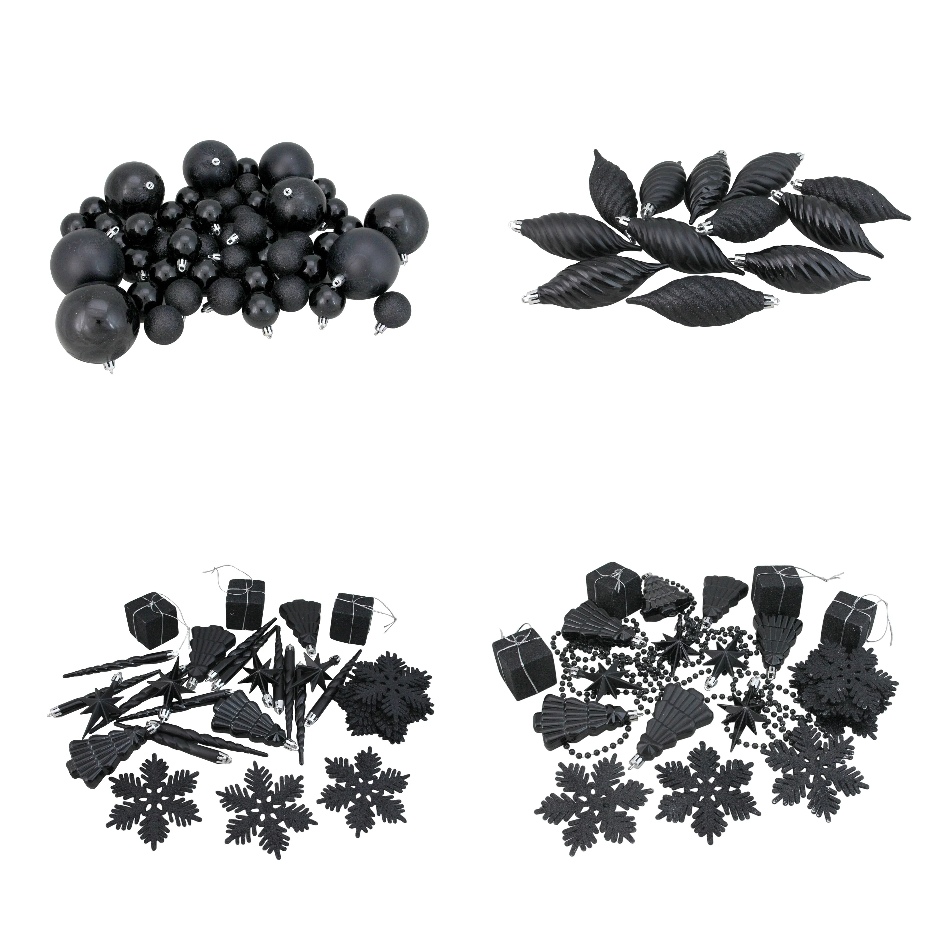 125ct Jet Black Shatterproof 4-Finish Christmas Ornaments 5.5