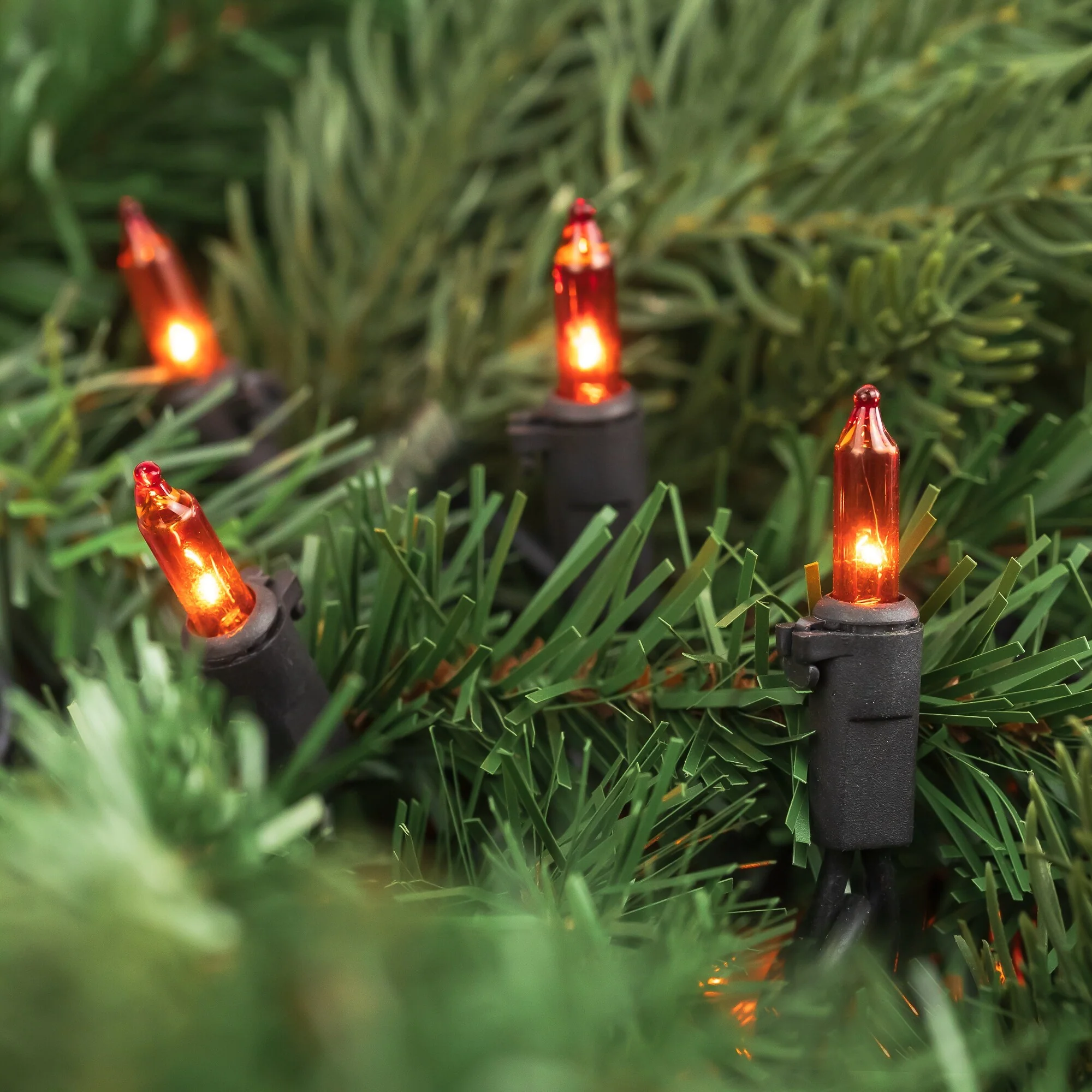 Mini Christmas Lights - Orange - 20.25' Black Wire - 100ct
