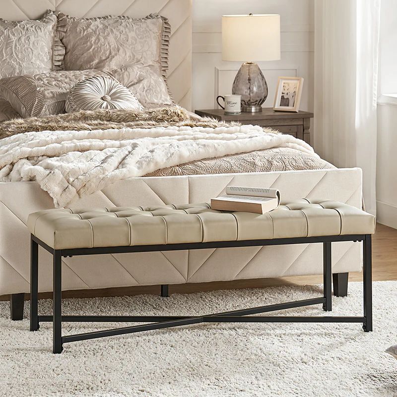 Arnold Versatile Elegance: Genuine Leather Bench with Button-Tufted Design