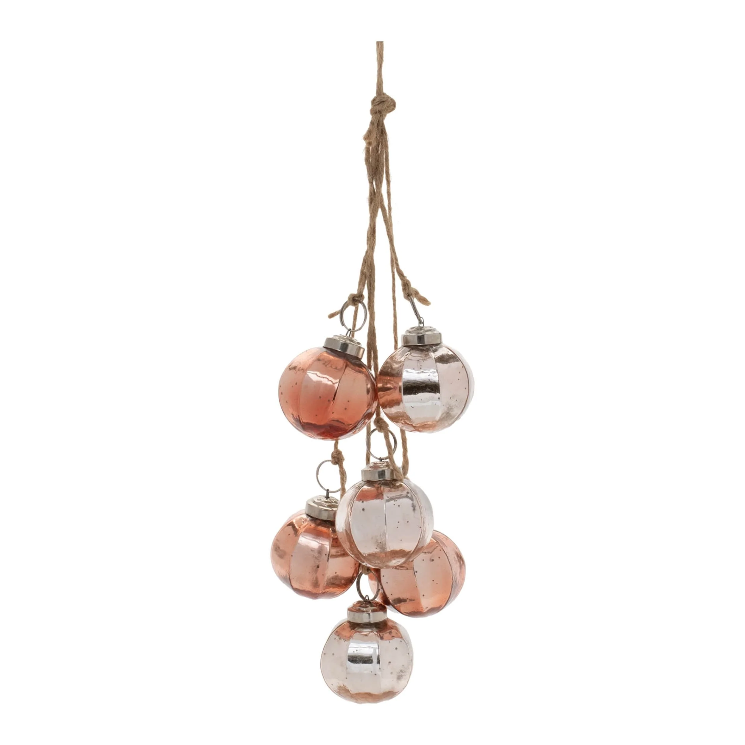Set of 2 Mini Mercury Glass Ornaments Rose Gold Silver Holiday Decor - 2.5
