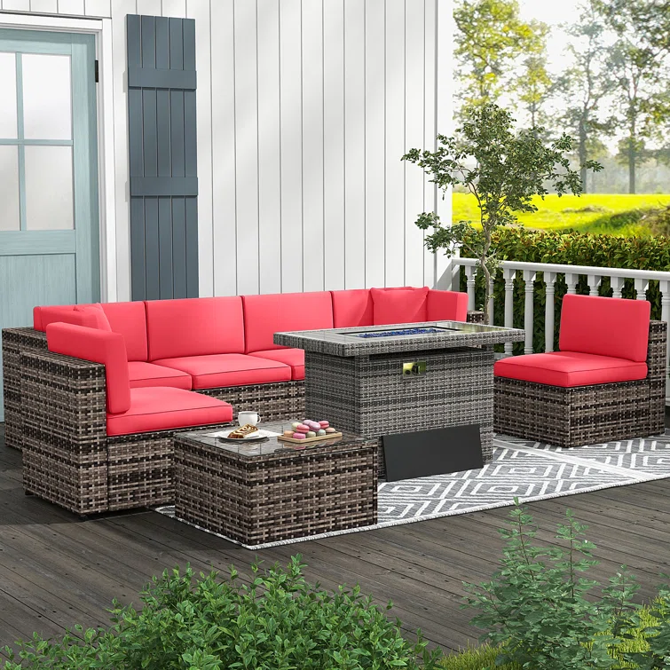 6 - Person Outdoor Seating Group with Fireplace Table