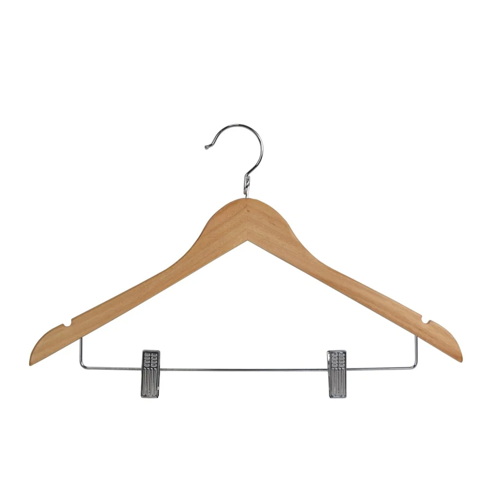 Kascade Wooden Natural Finish Non-slip Clip Tips Hangers (50 Piece)