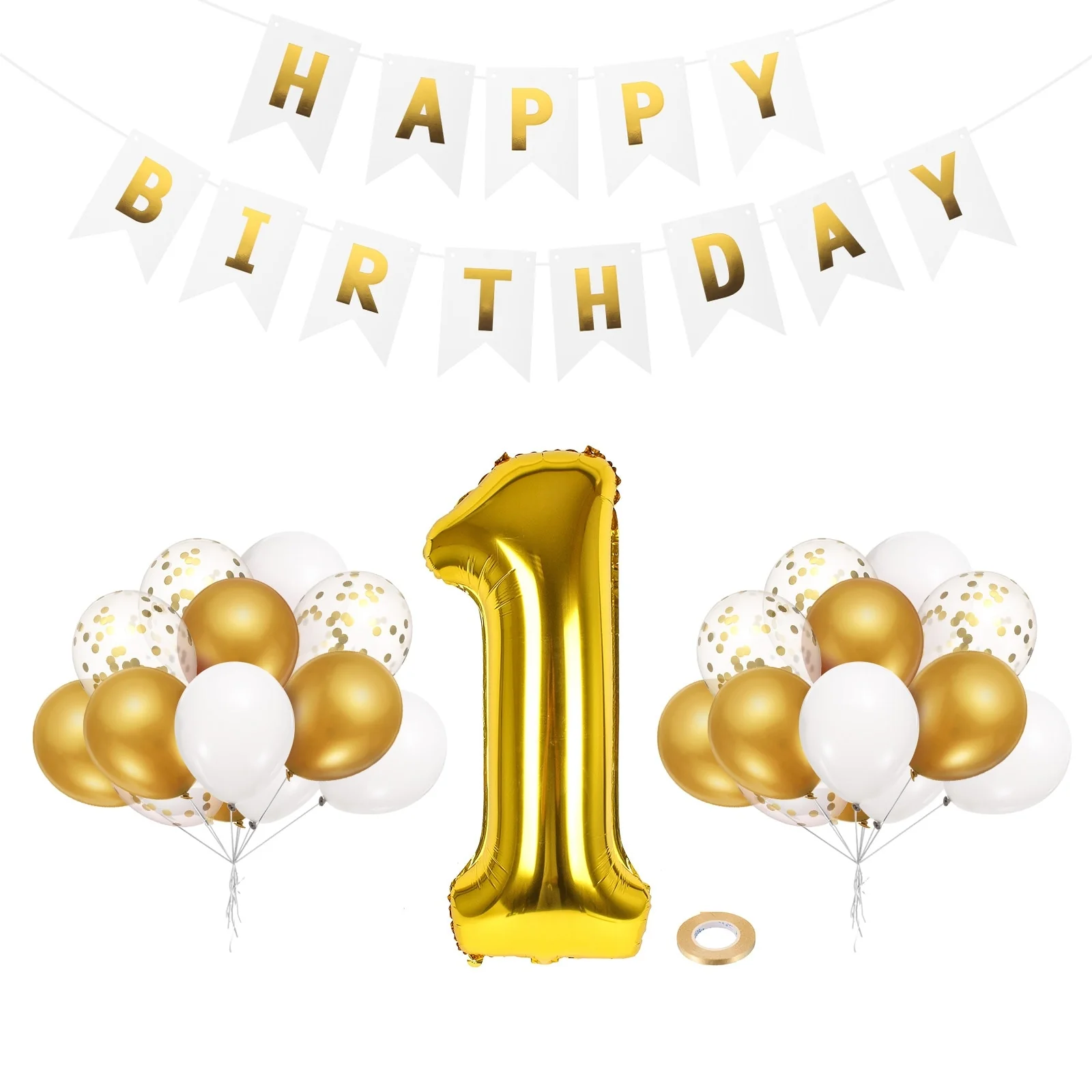 1st Birthday Decorations, 40 Inch Gold Number 1 Balloon for One Year Old Decor - Gold Tone