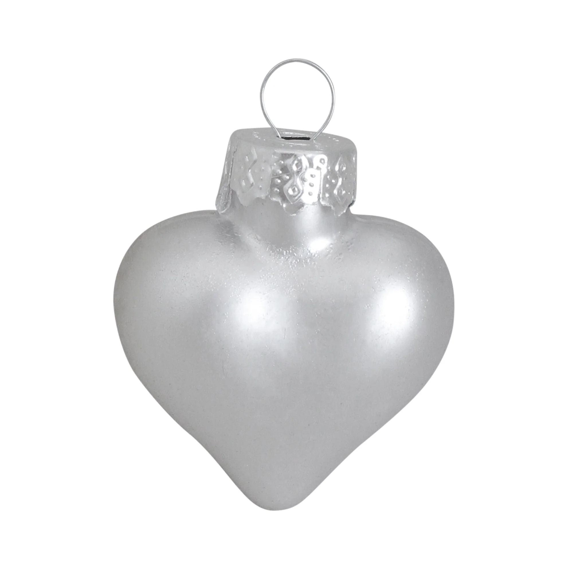 56ct Silver Matte Glass Heart Christmas Ornaments 1.75