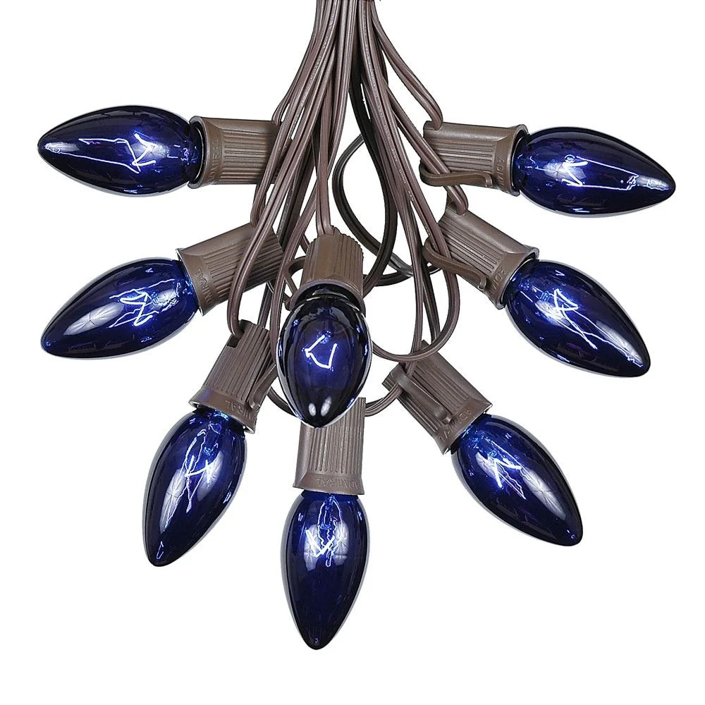 100 Foot C9 Christmas Light Set, Hanging Patio String Lights, Brown Wire