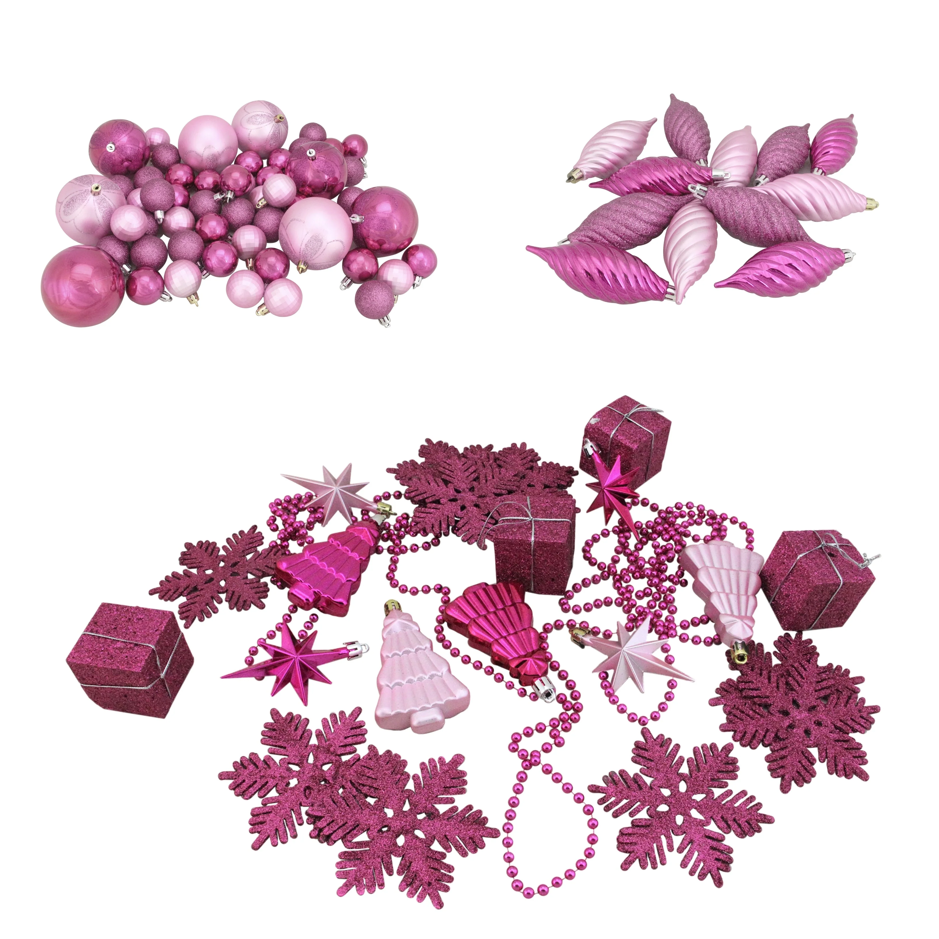 125ct Bubblegum Pink Shatterproof 4-Finish Christmas Ornaments 5.5