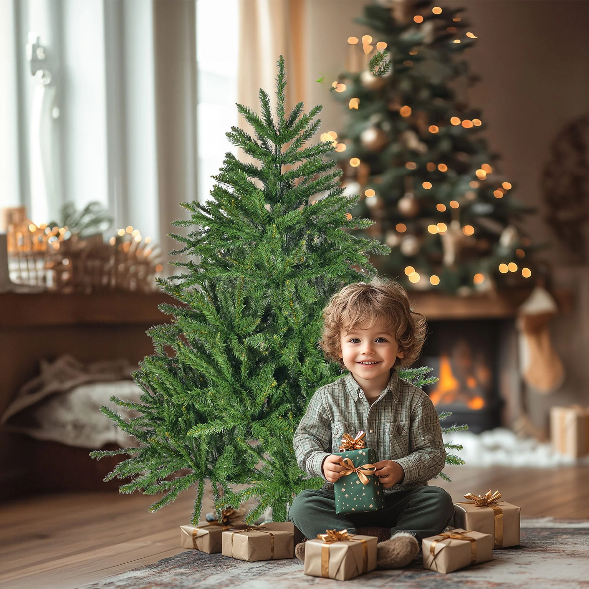 4.5ft Full Artificial Christmas Tree with Metal Stand, 663 Tips, Easy Assembly for Indoor Holiday Decorations