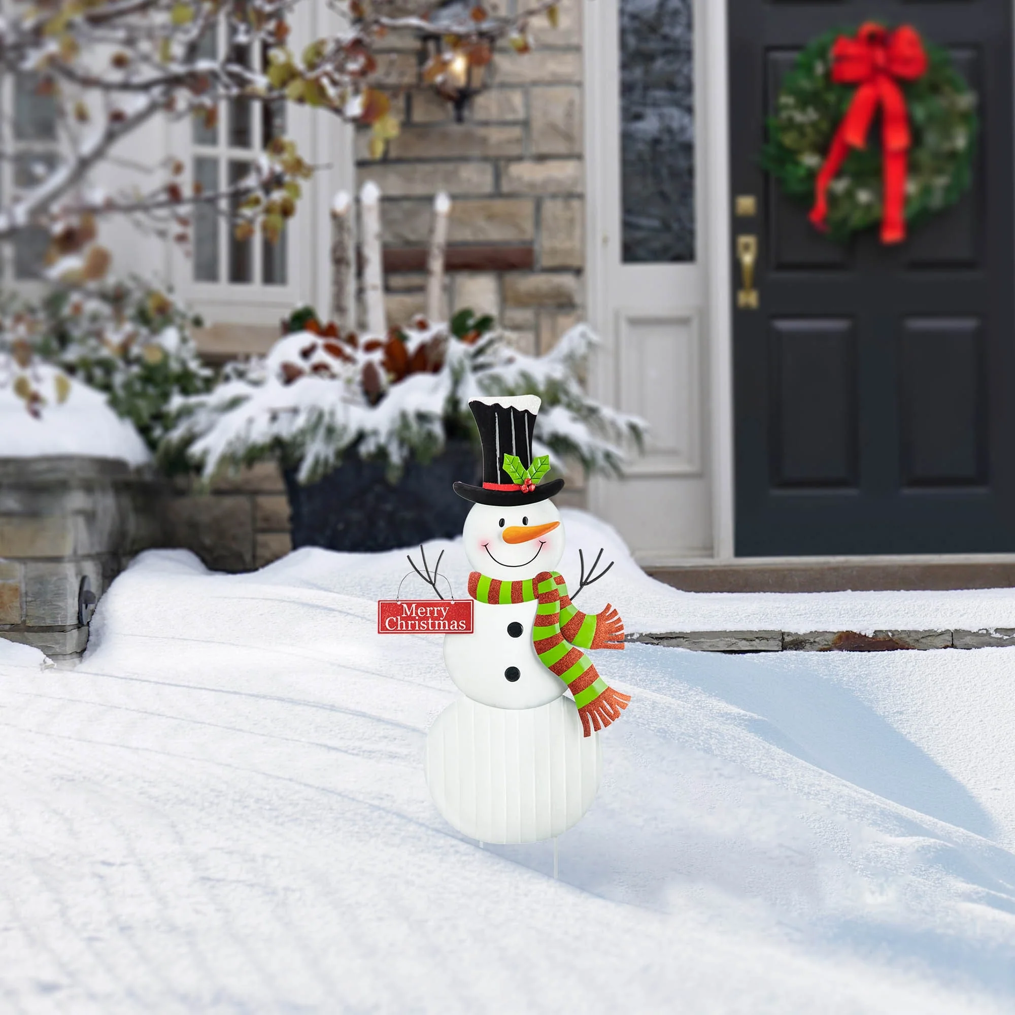 Glitzhome Christmas Metal Nutcraker Snowman Santa Garden Yard Stakes Wall Decor