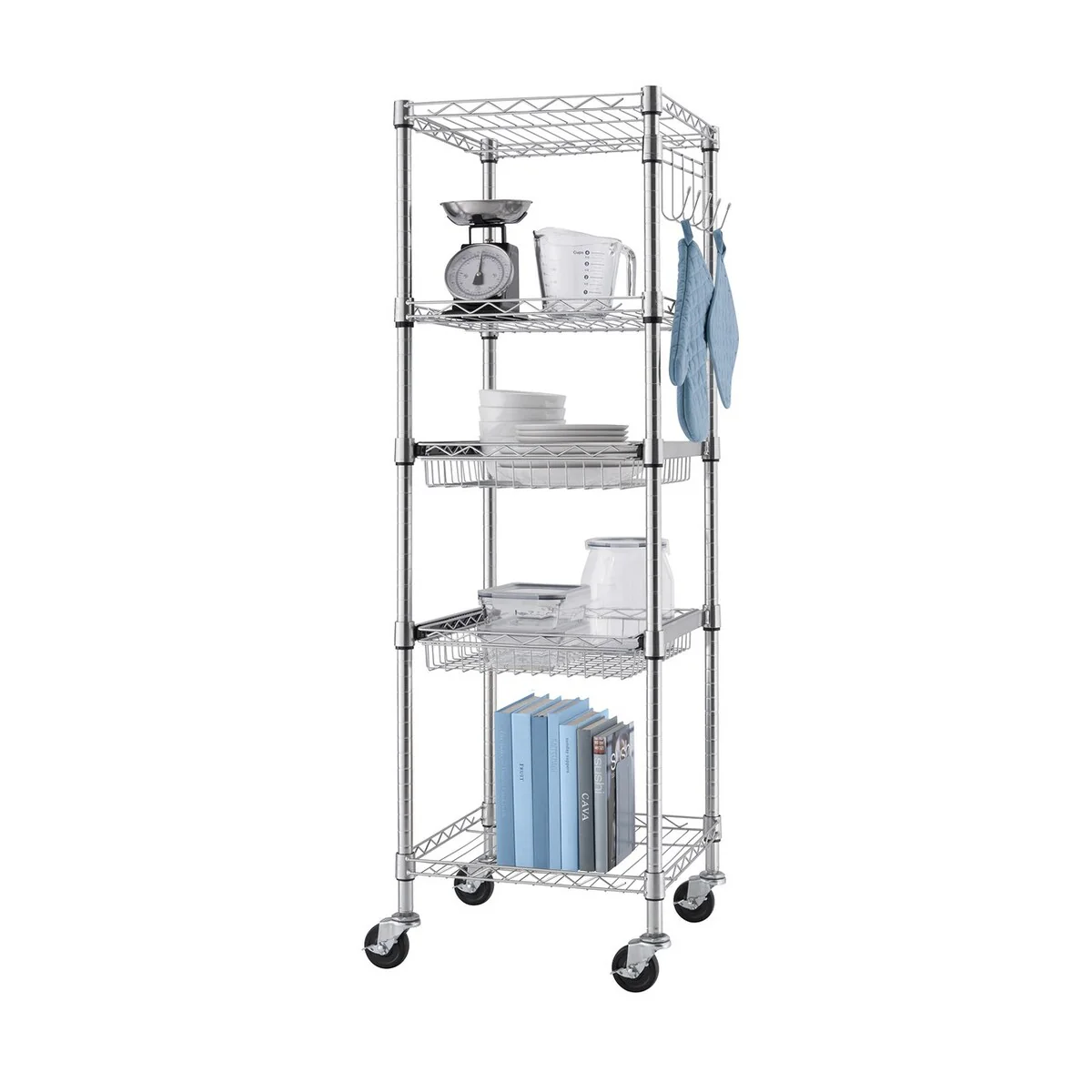 TRINITY EcoStorage® 5-Tier 18x18x56.5 Commercial Square Rack w/ Wheels, NSF, Chrome