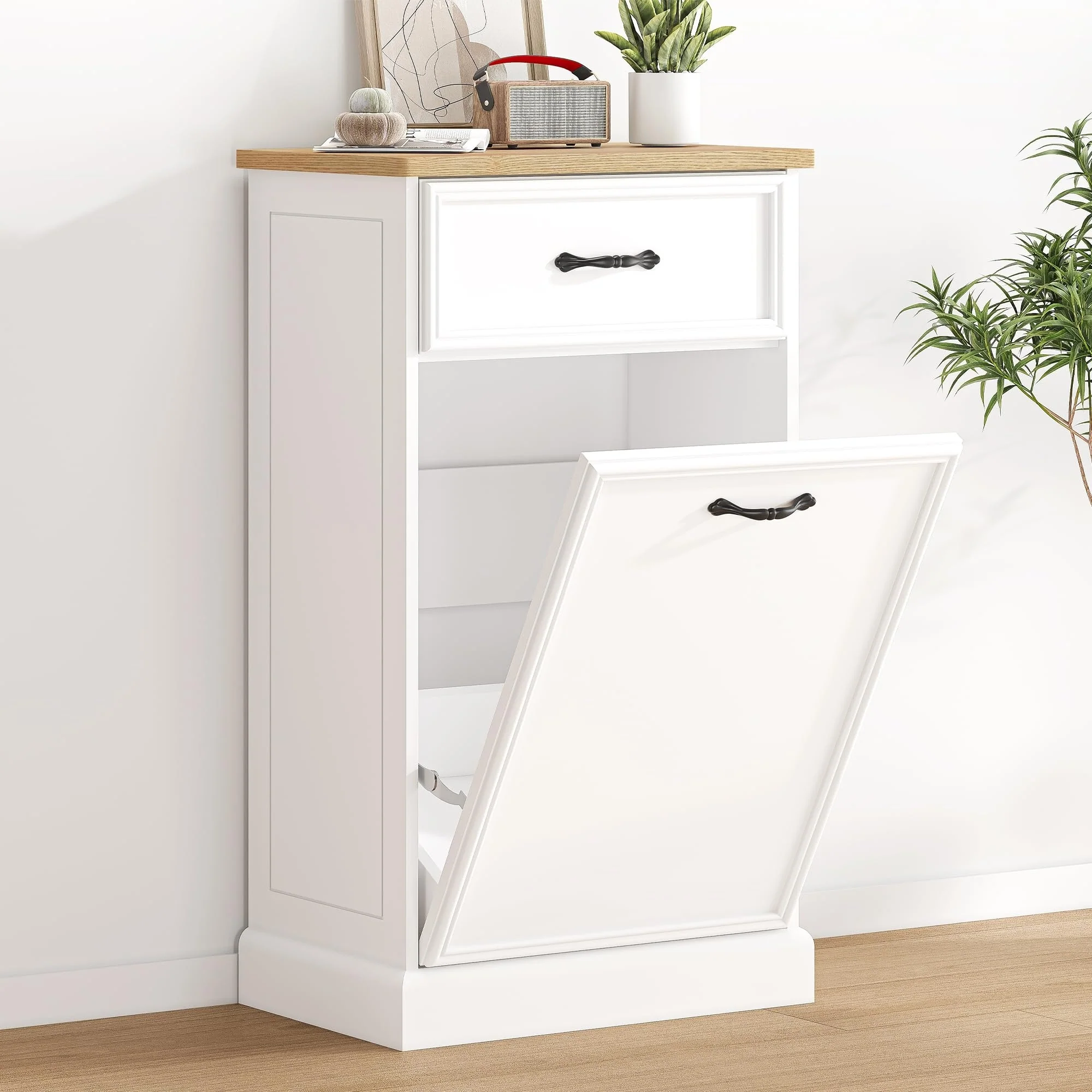 Kitchen Tilt Out Trash Can Cabinet with Drawer