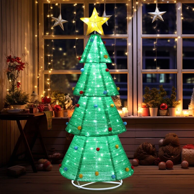 6ft Pre-Lit Pop-Up Christmas Tree with 200 LED Lights - Green