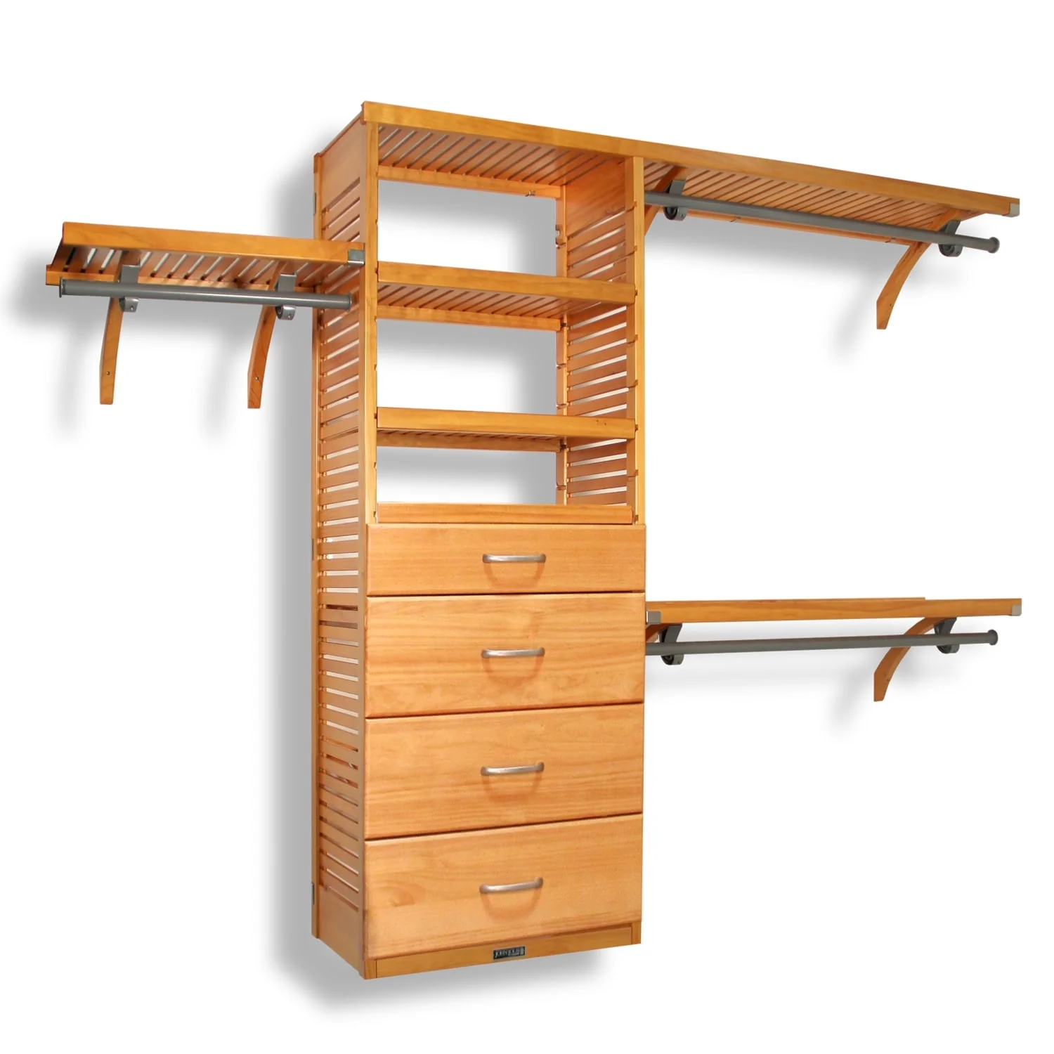 John Louis Home Solid Wood Walk-In Closet System with 4-Drawers Honey Maple