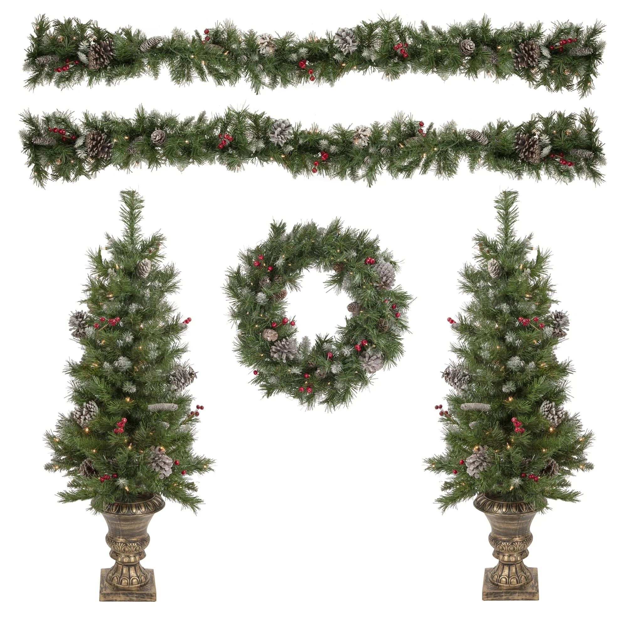 5-Piece Frosted Verona Berry Pine Artificial Christmas Entryway Set - 4 Foot