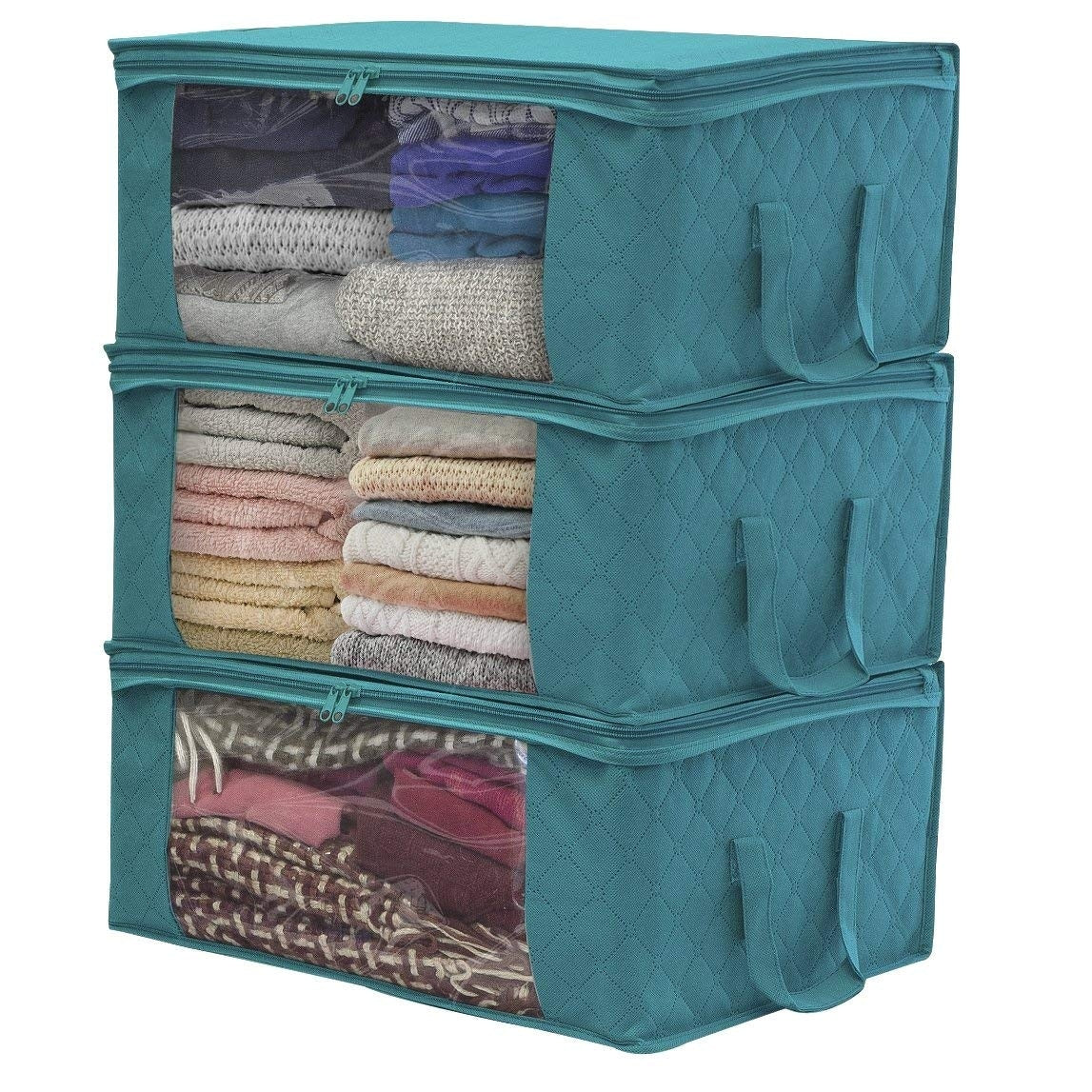 Sorbus Foldable Storage Bag Organizers, Large Clear Window & Carry Handles (3 Pack)