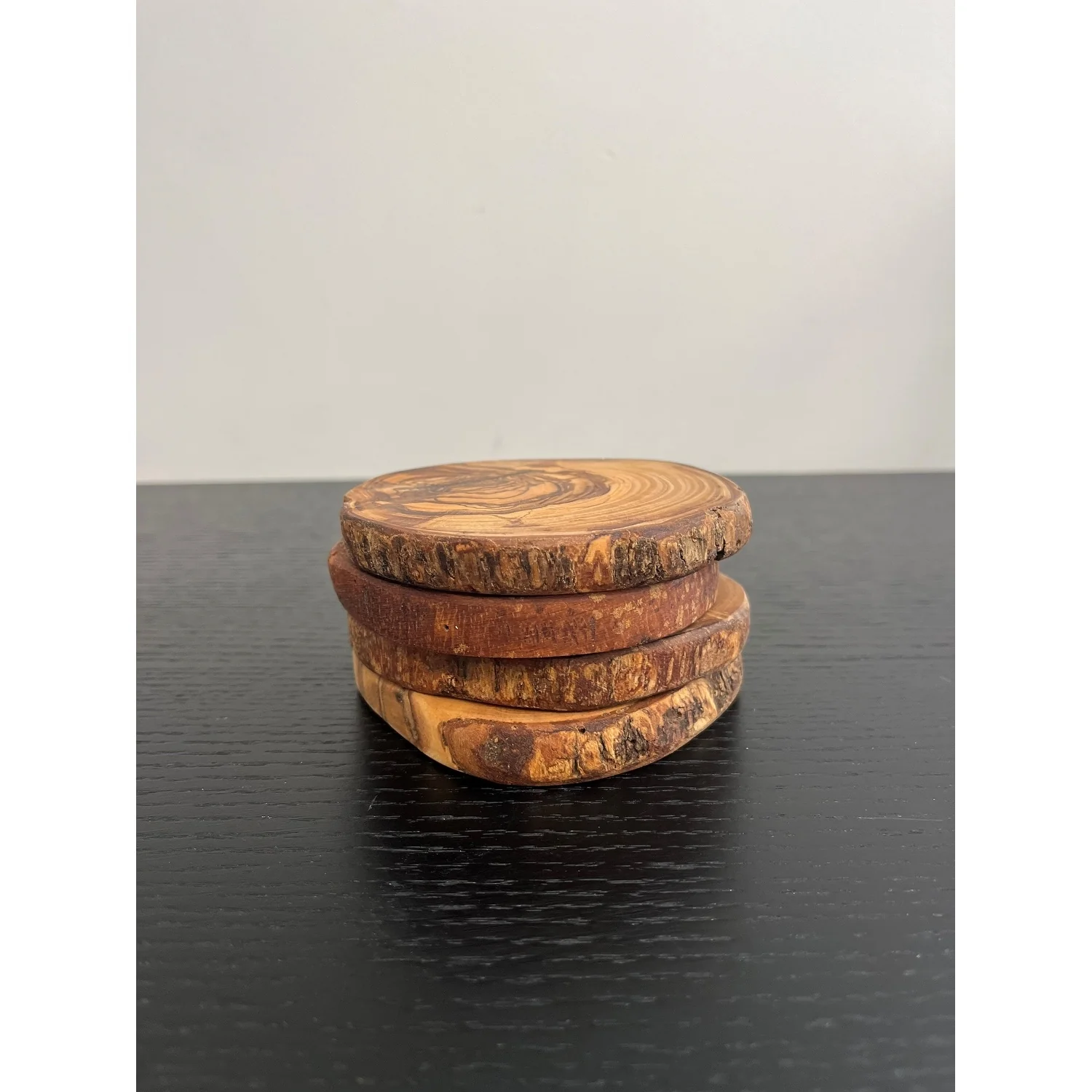 Set of 4 Olive Wood Coasters Dia 3.9