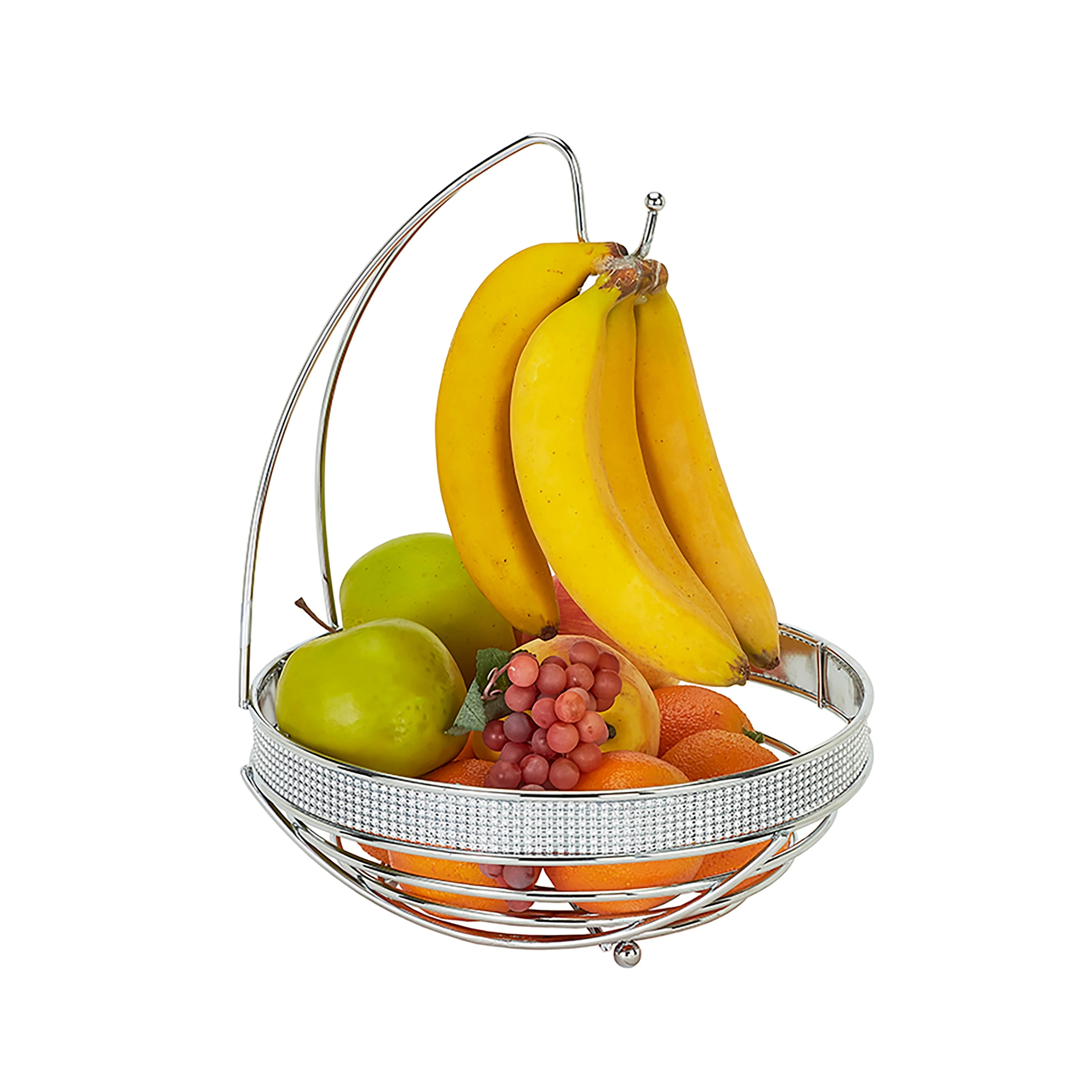 Kitchen Details Chrome Round Fruit Basket With Banana Tree - 11