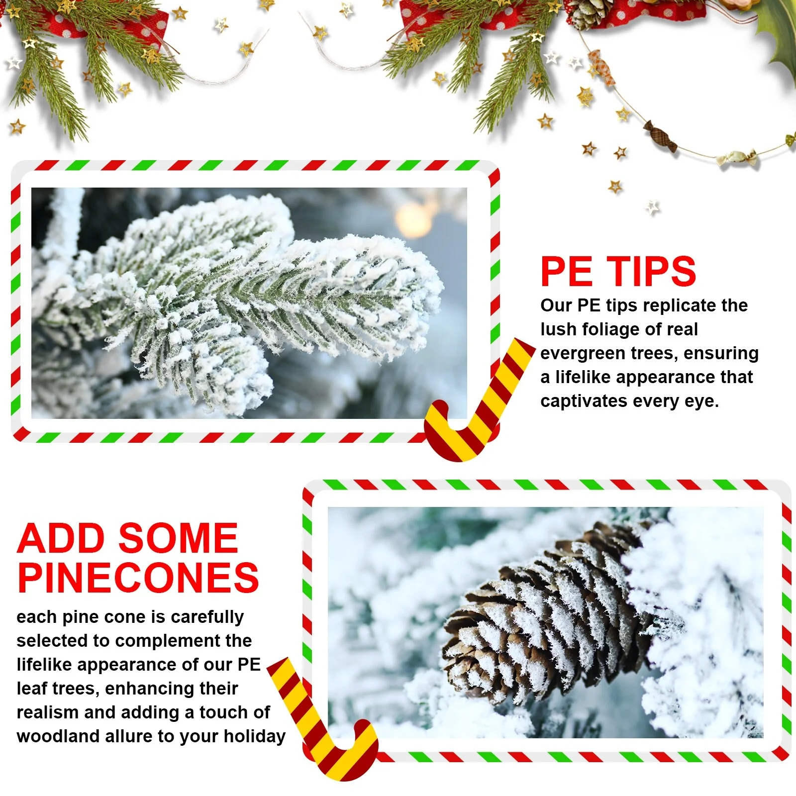 2FT Flocked Christmas Tree with Pot Base, 30 Warm White LED Lights, 189 Tips,3 Pine Cones-Small Prelit