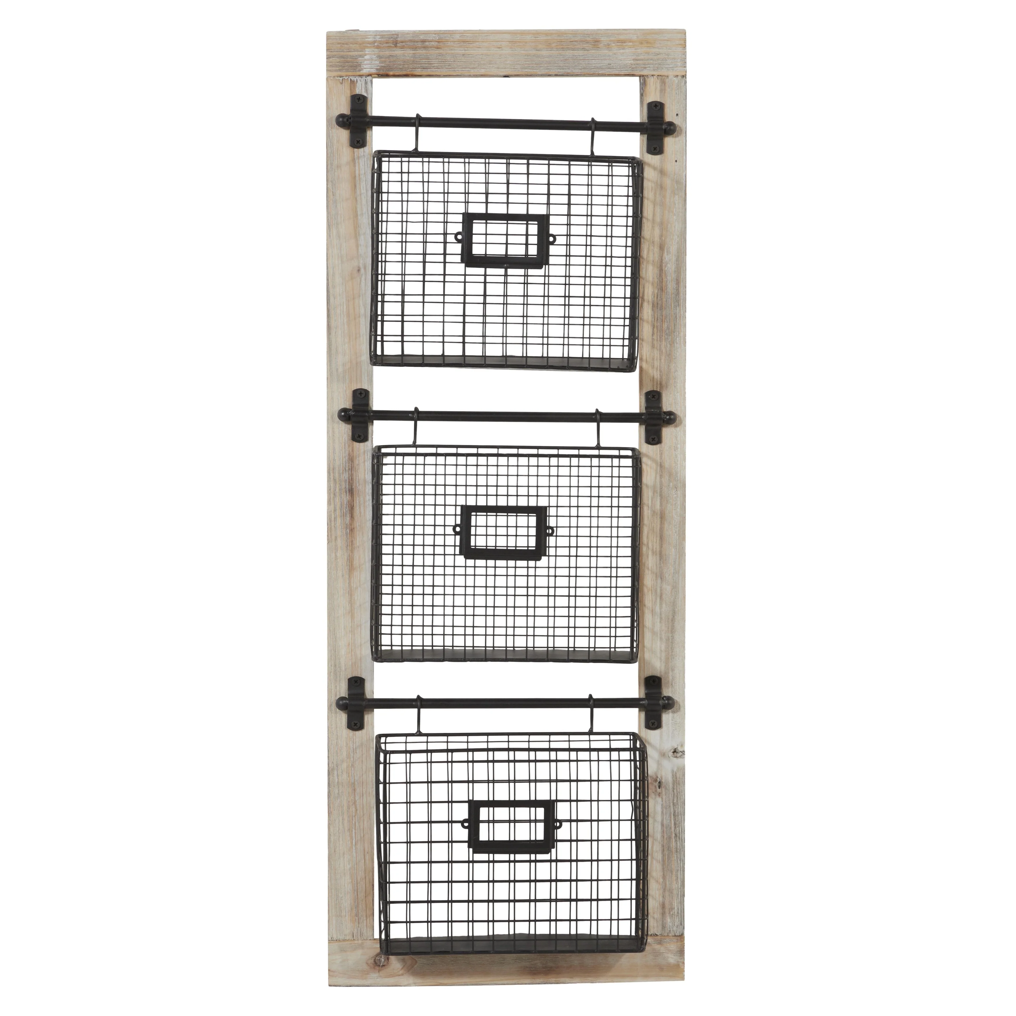 Wood or Metal Slots Magazine Rack Holder with Suspended Baskets and Label Slot - Black - Roche River Decor