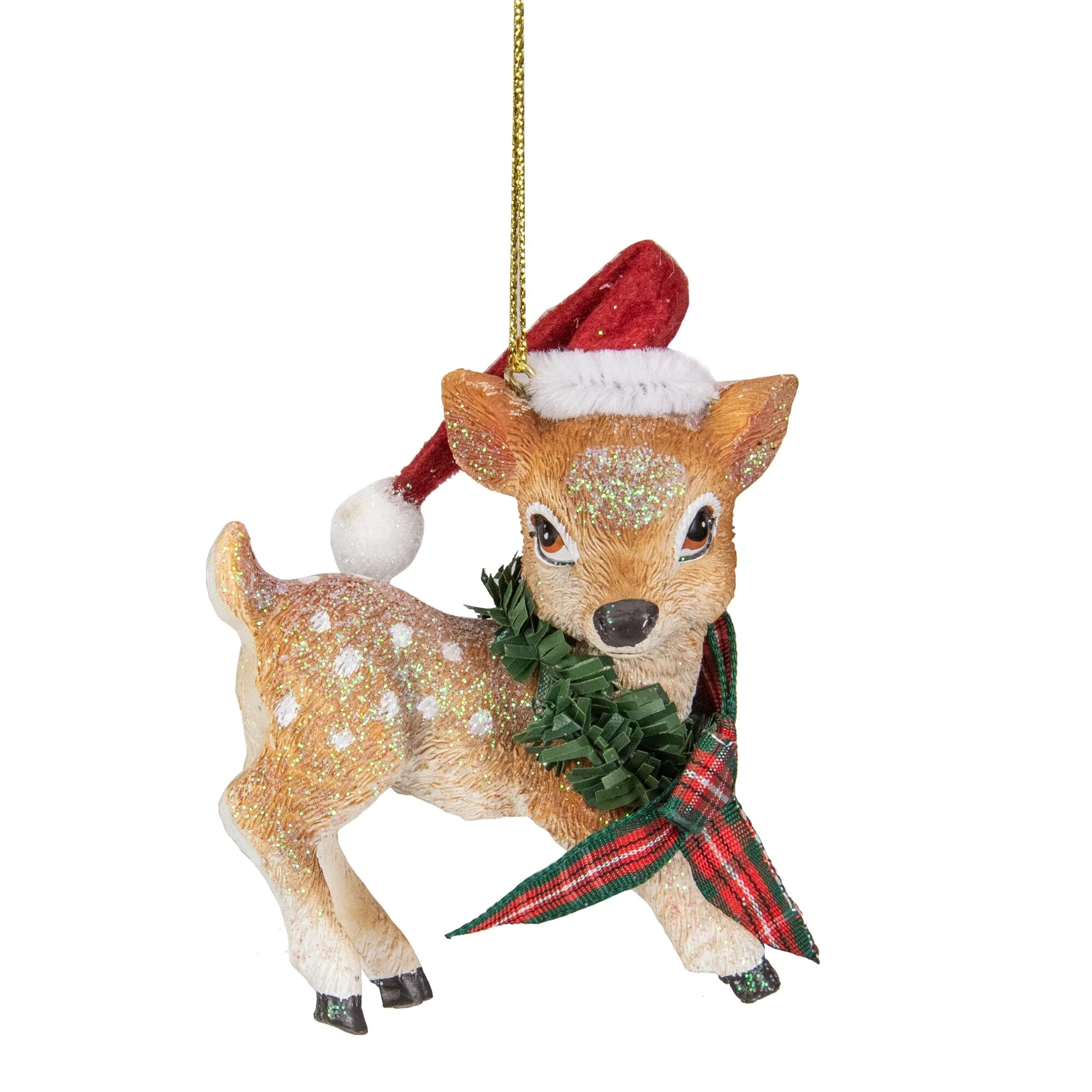 Fawn Reindeer Wearing Santa Hat Christmas Ornament - 3