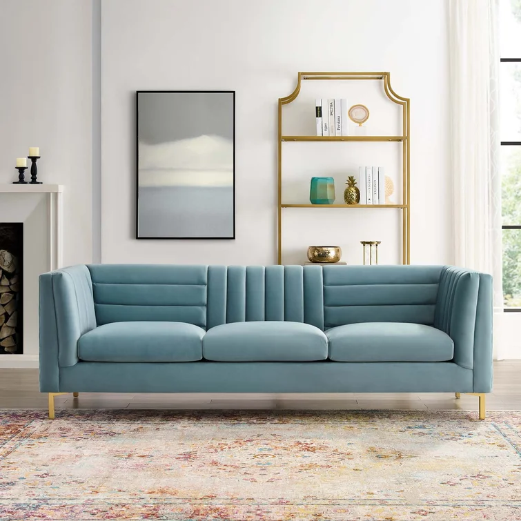 Silver Orchid Adams Channel Tufted Performance Velvet Sofa