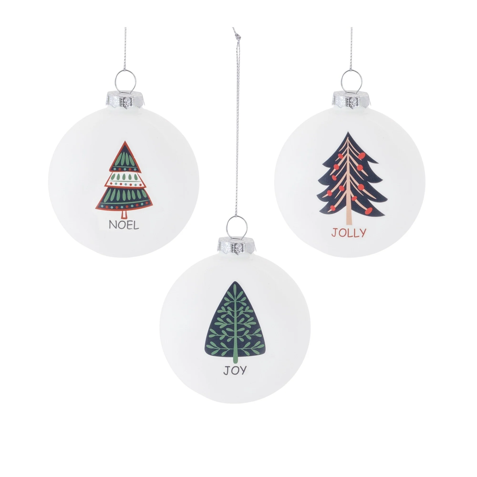 6Ct White Christmas Tree Sentiment Christmas Ball Ornaments 3.25