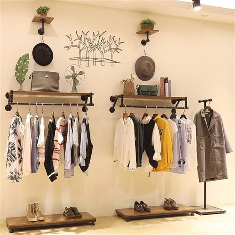 Clothing Rack Wall Mounted with Top Shelf - 47.24