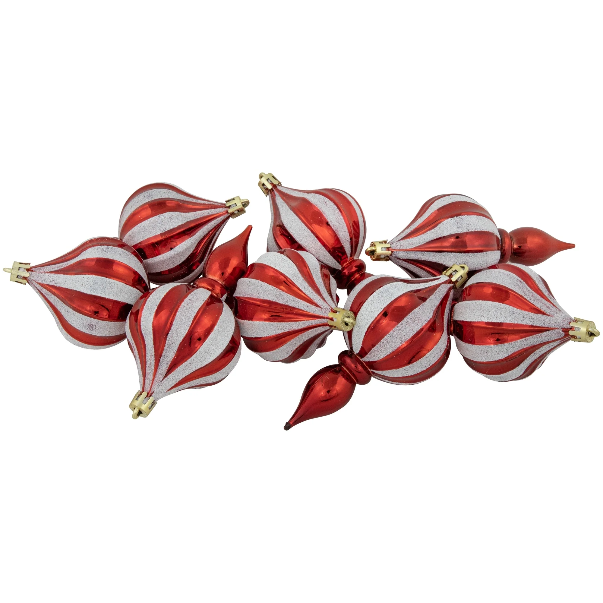 8ct Red and White Shatterproof Finial Christmas Ornaments, 4.75