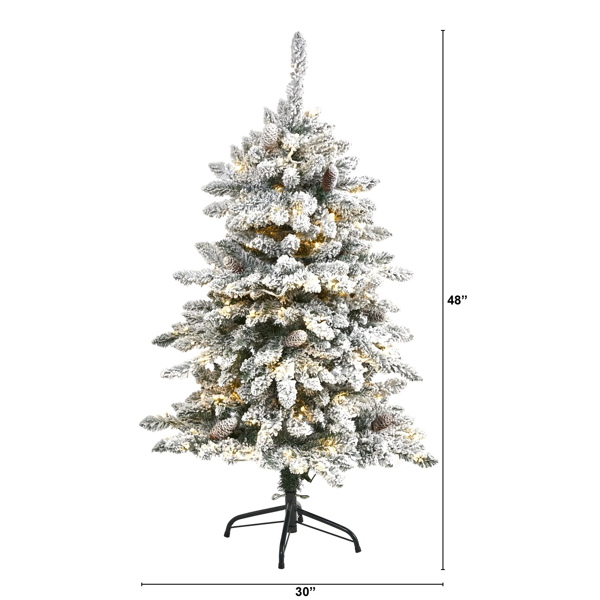 4’ Flocked Livingston Fir Cones Artificial Christmas Tree, Warm LED - 4 Foot