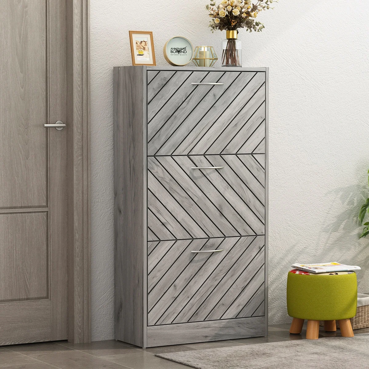 FUFU&GAGA Freestanding 3 Flip Drawers Shoe Cabinet Storage Organizer