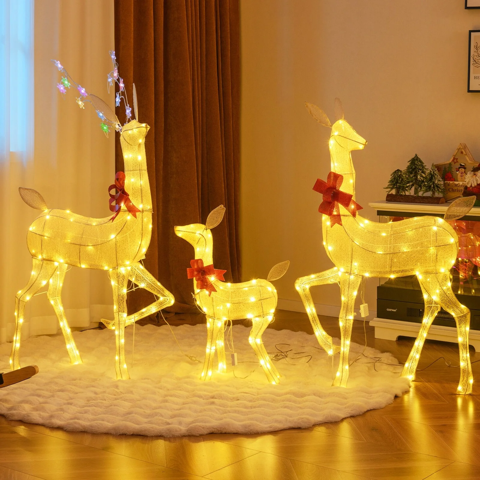 Lighted 3 Piece Christmas Deer Family Set with 221 LED Lights for Indoor and Outdoor Decor