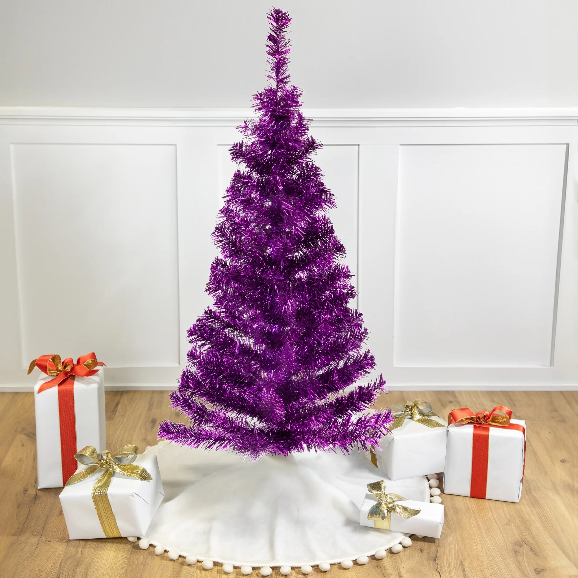 4' Purple Artificial Tinsel Christmas Tree, Unlit - 4 Foot