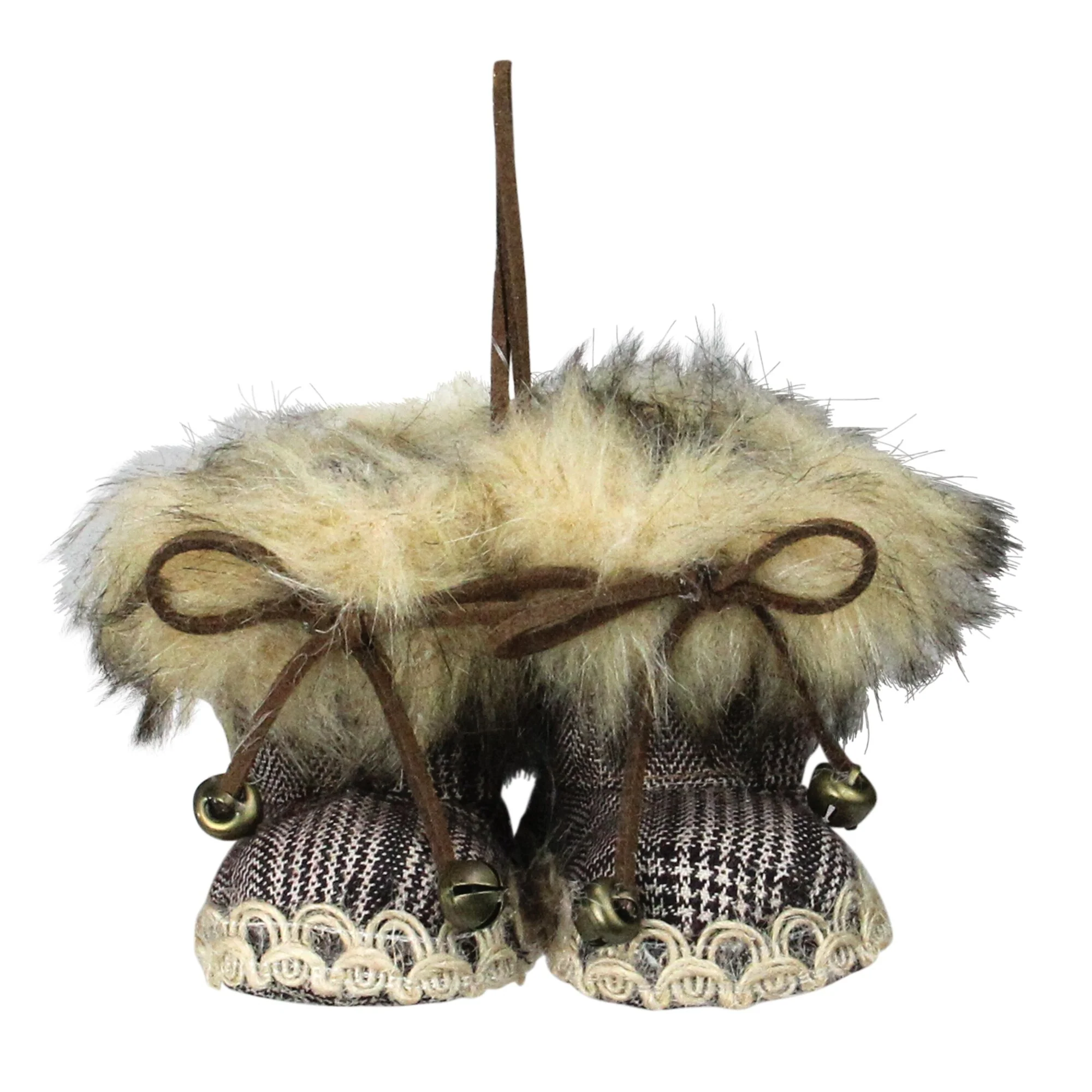 Houndstooth Booties with Faux Fur Trim Christmas Ornament - 3