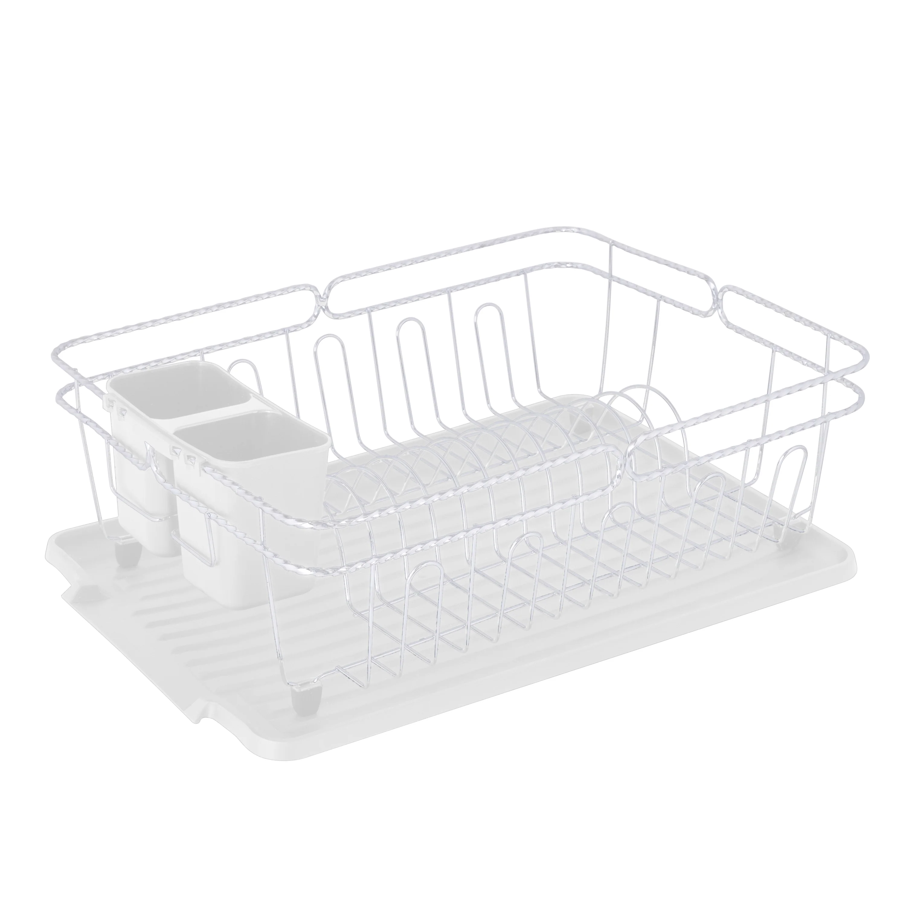 Kitchen Details Twisted Chrome 3 Piece Dish Rack in White - 16.5