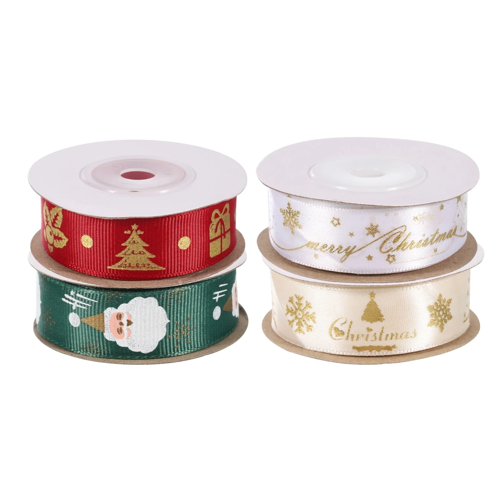 4 Roll Christmas Ribbons 10 Yards Christmas Tree Snowflake Santa Pattern