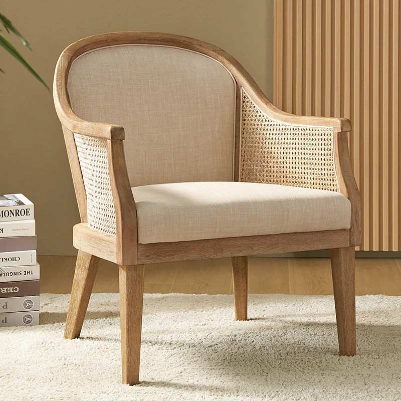 Audrey Farmhouse Rattan Solid Wood Armchair