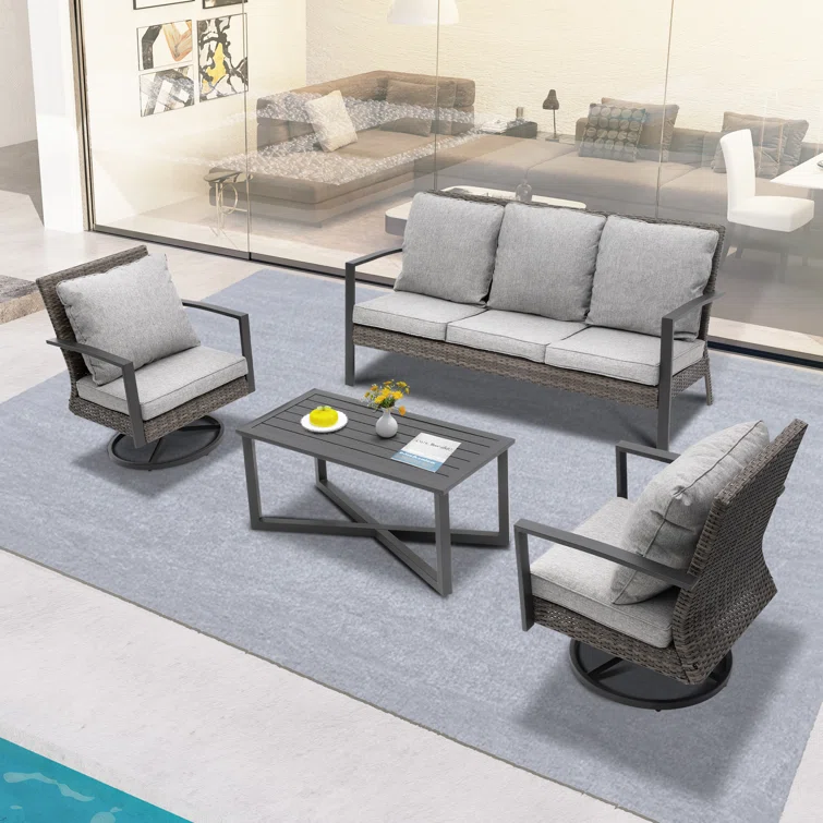 Patio Swivel Dining Chairs Set With Cushions