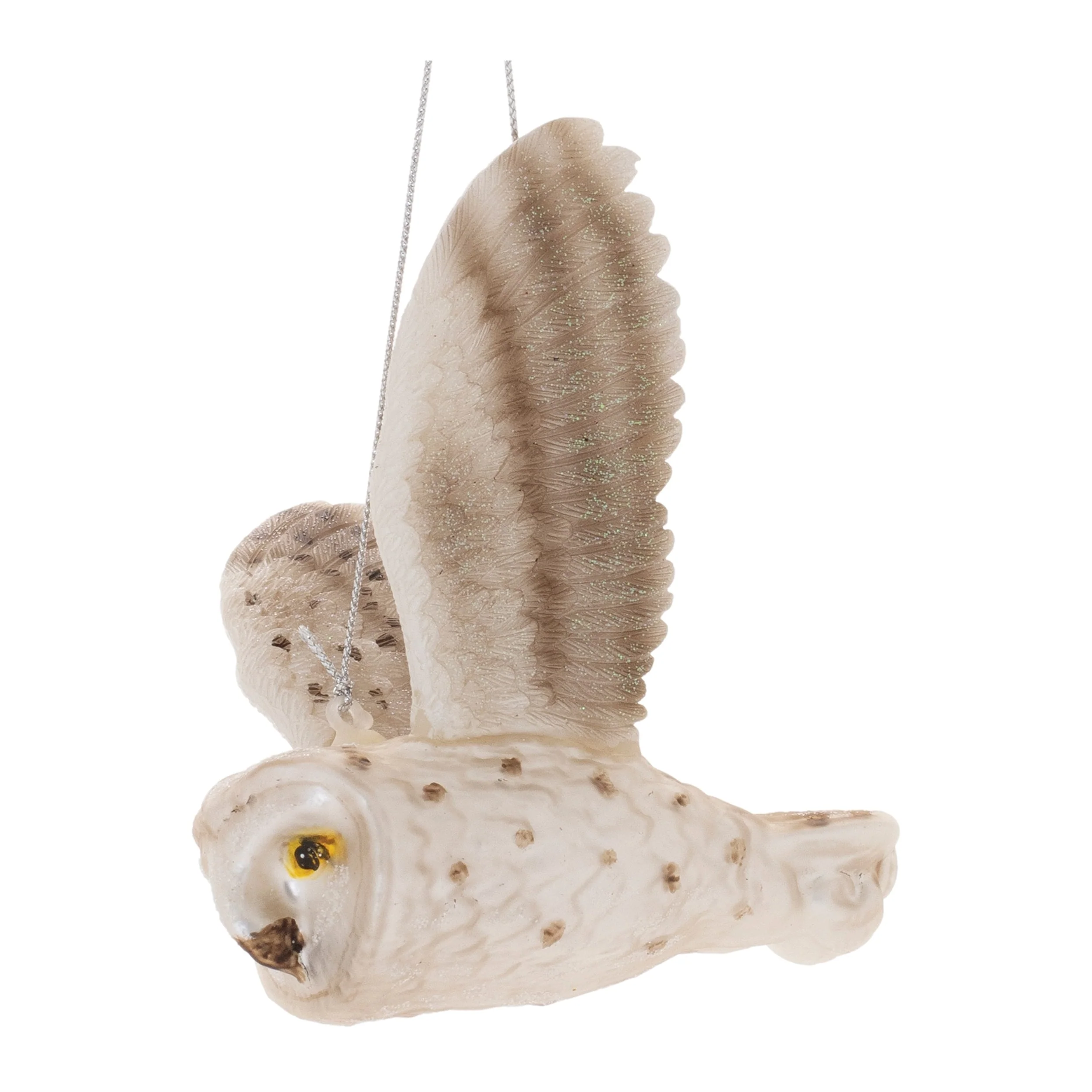 Glass Owl Christmas Ornaments Set of 6 in White and Beige - 4