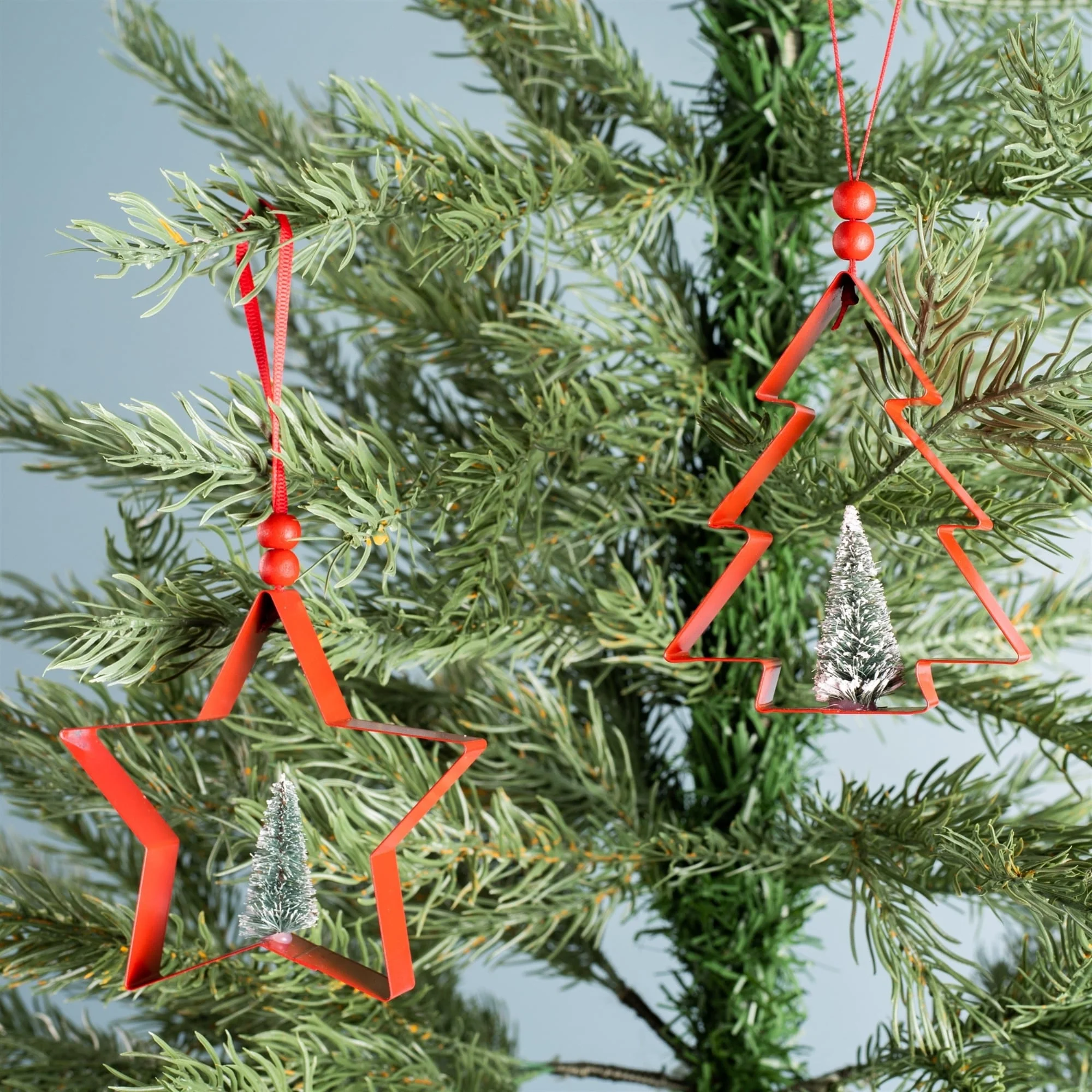 6ct Star and Pine Tree Cookie Cutter Christmas Ornaments 4.75