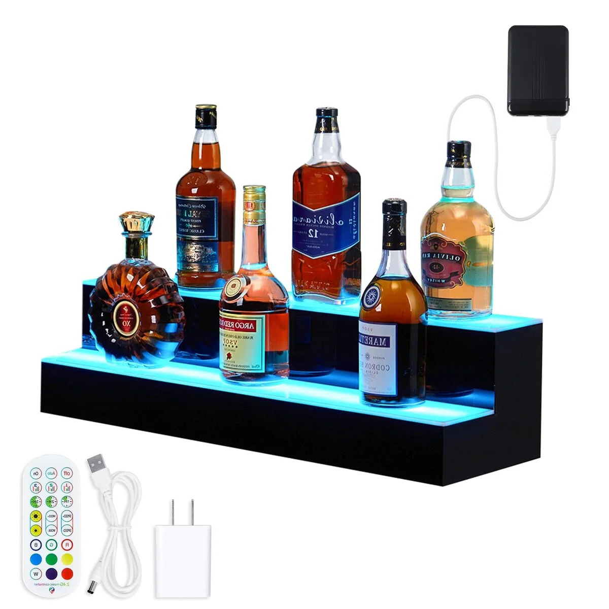 LED Light-Up Wine Bottle Display Rack, Wall-Mounted Acrylic