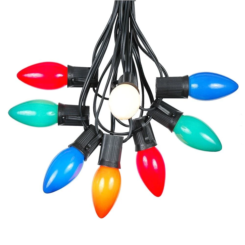 100 Foot C9 Ceramic Christmas Light Set, Hanging String Lights, Black Wire