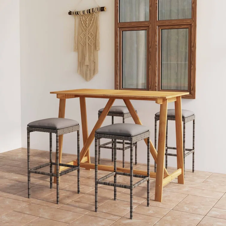 Patio Bar Table and Stools Set with Cushions