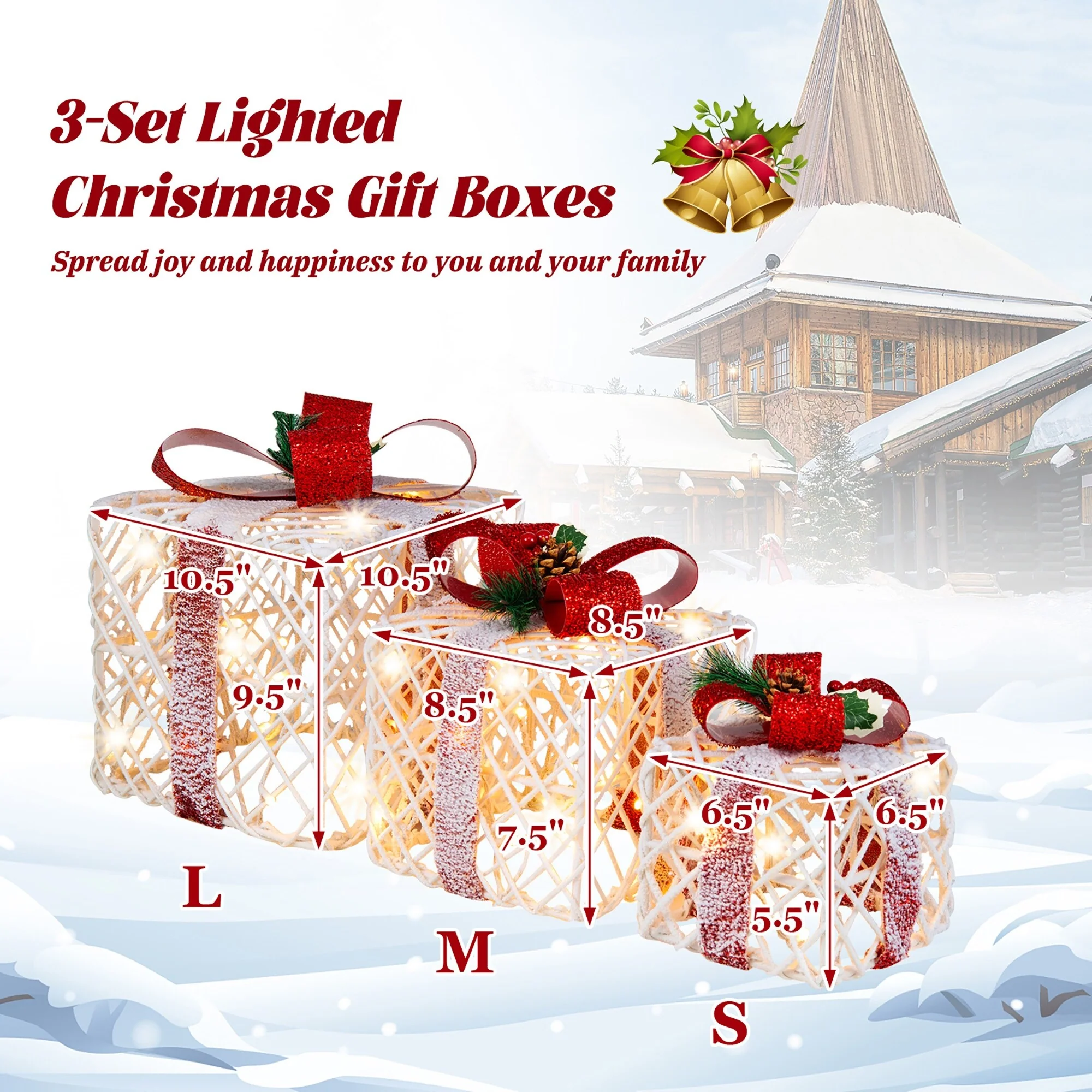 Gymax Set of 3 Christmas Present Boxes Festival Lighted Decor Boxes w