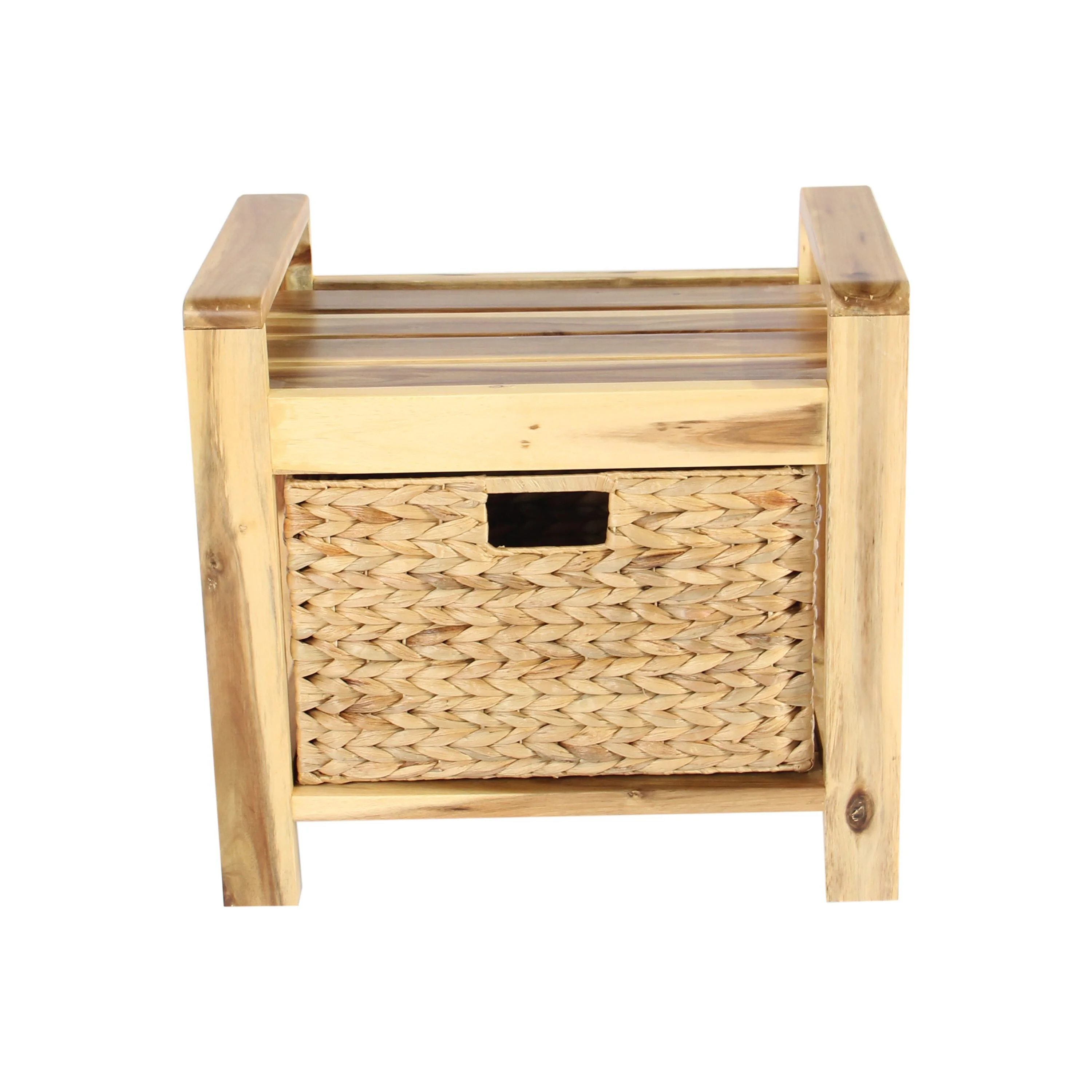 M4H Brae Solid Wood Natural Water Hyacinth Basket Storage Ottoman