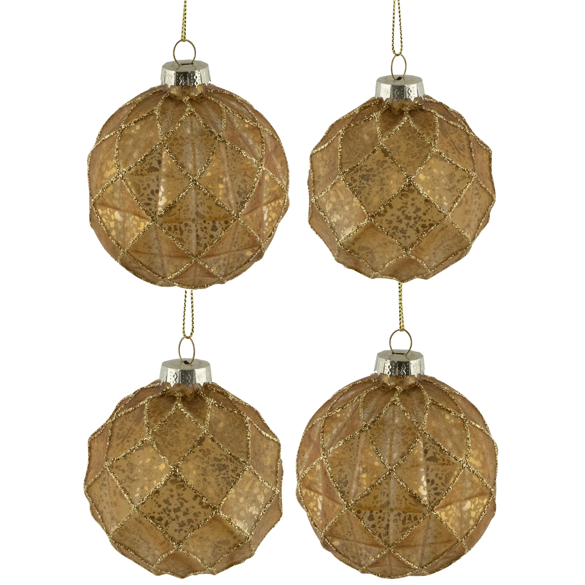 Geometric Glittered Mercury Glass Ball Christmas Ornaments - 3