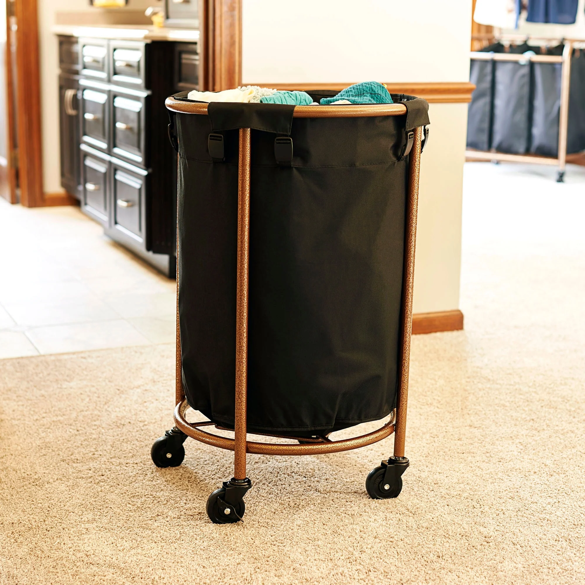 Household Essentials Copper and Black Round Laundry Hamper - 21.5