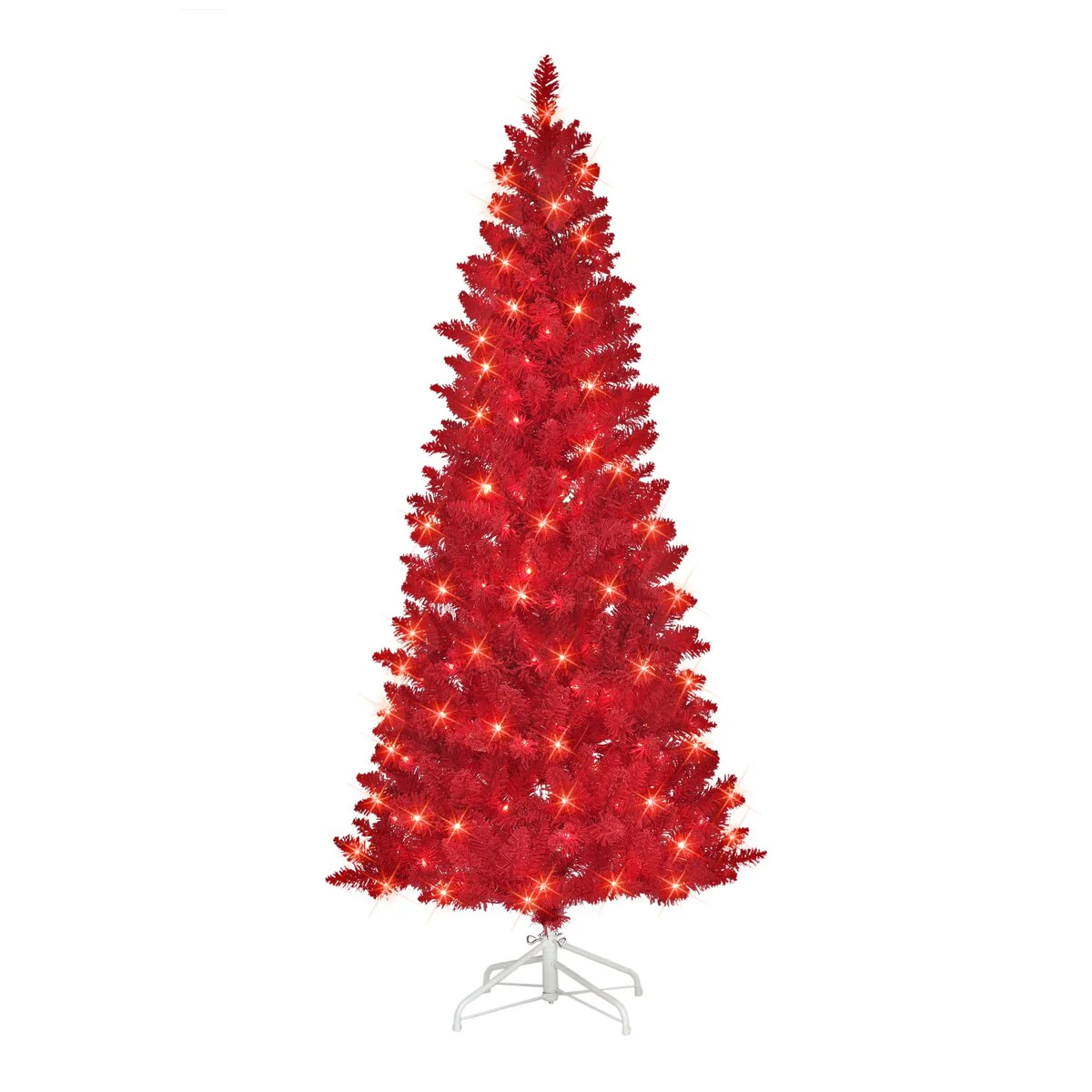 Puleo International 6.5 ft. Pre-lit Flocked Fashion Red Artificial Christmas Tree